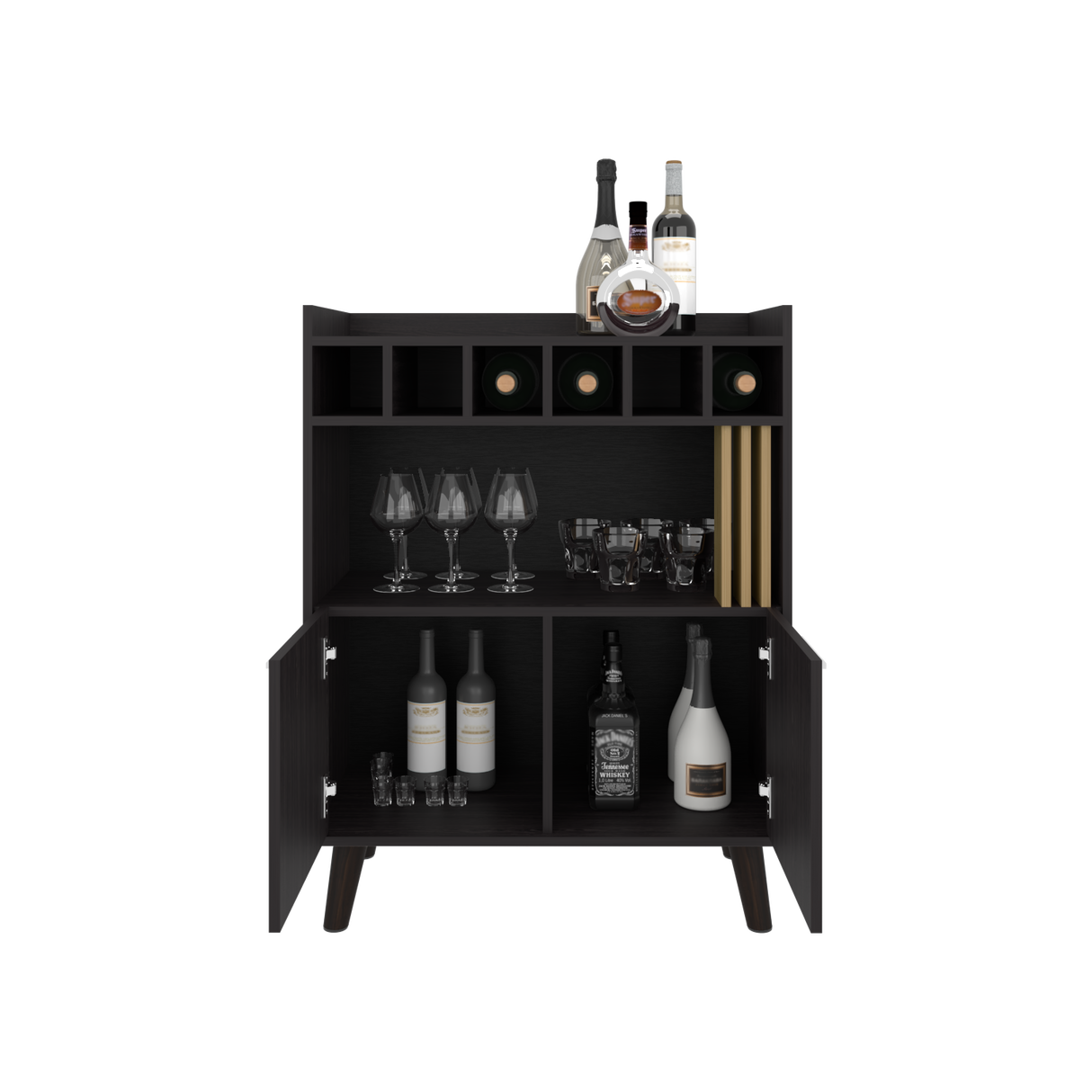 Bar Vance Wengue y Fresno Europeo 78.4x101.6cm Con Seis Portabotellas - BARES | Bylmo