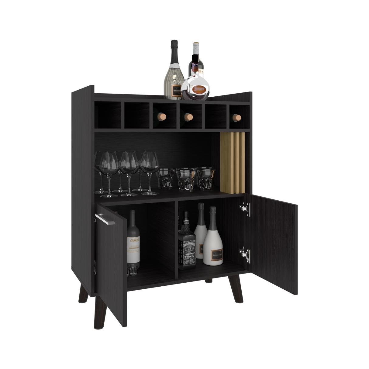 Bar Vance Wengue y Fresno Europeo 78.4x101.6cm Con Seis Portabotellas - BARES | Bylmo