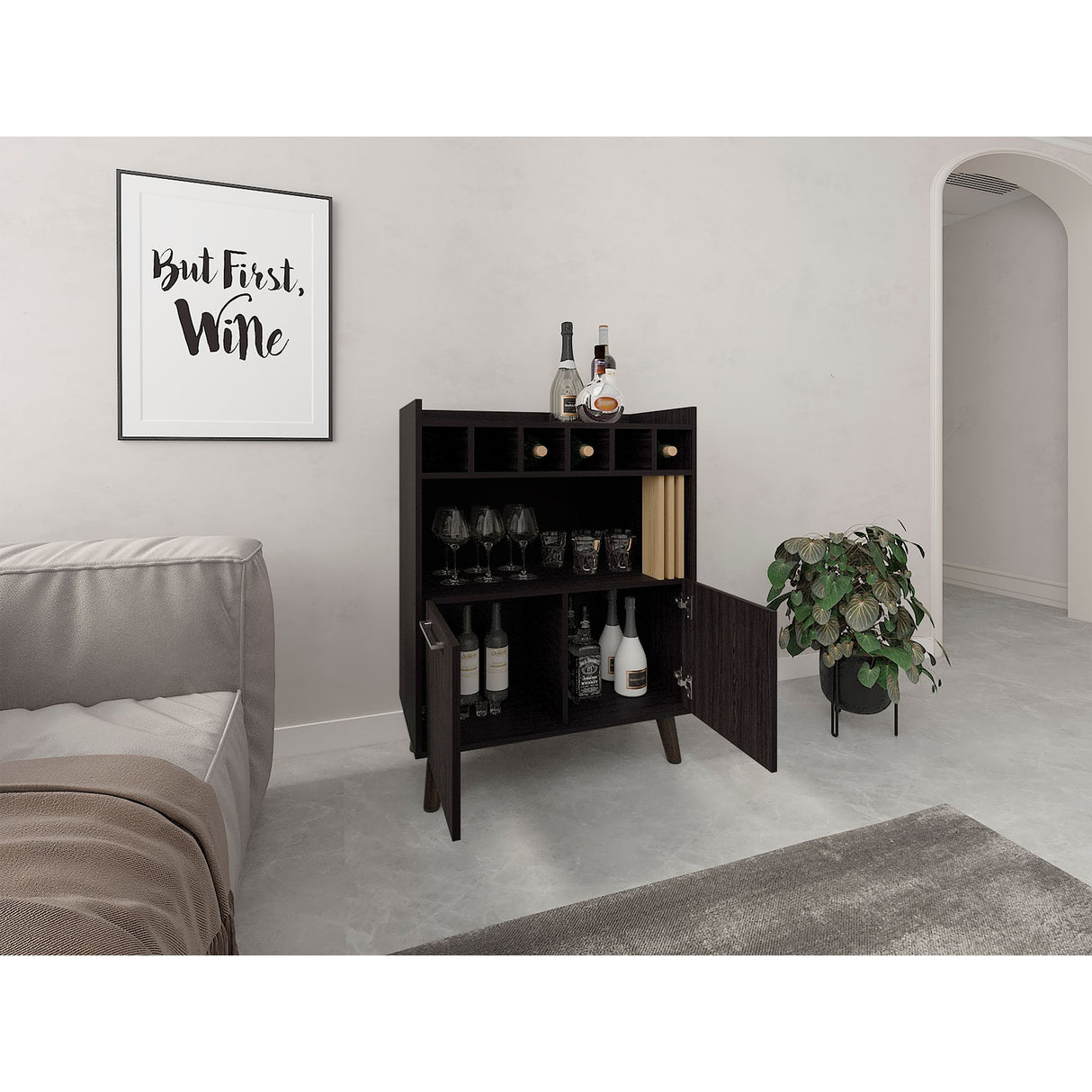 Bar Vance Wengue y Fresno Europeo 78.4x101.6cm Con Seis Portabotellas - BARES | Bylmo