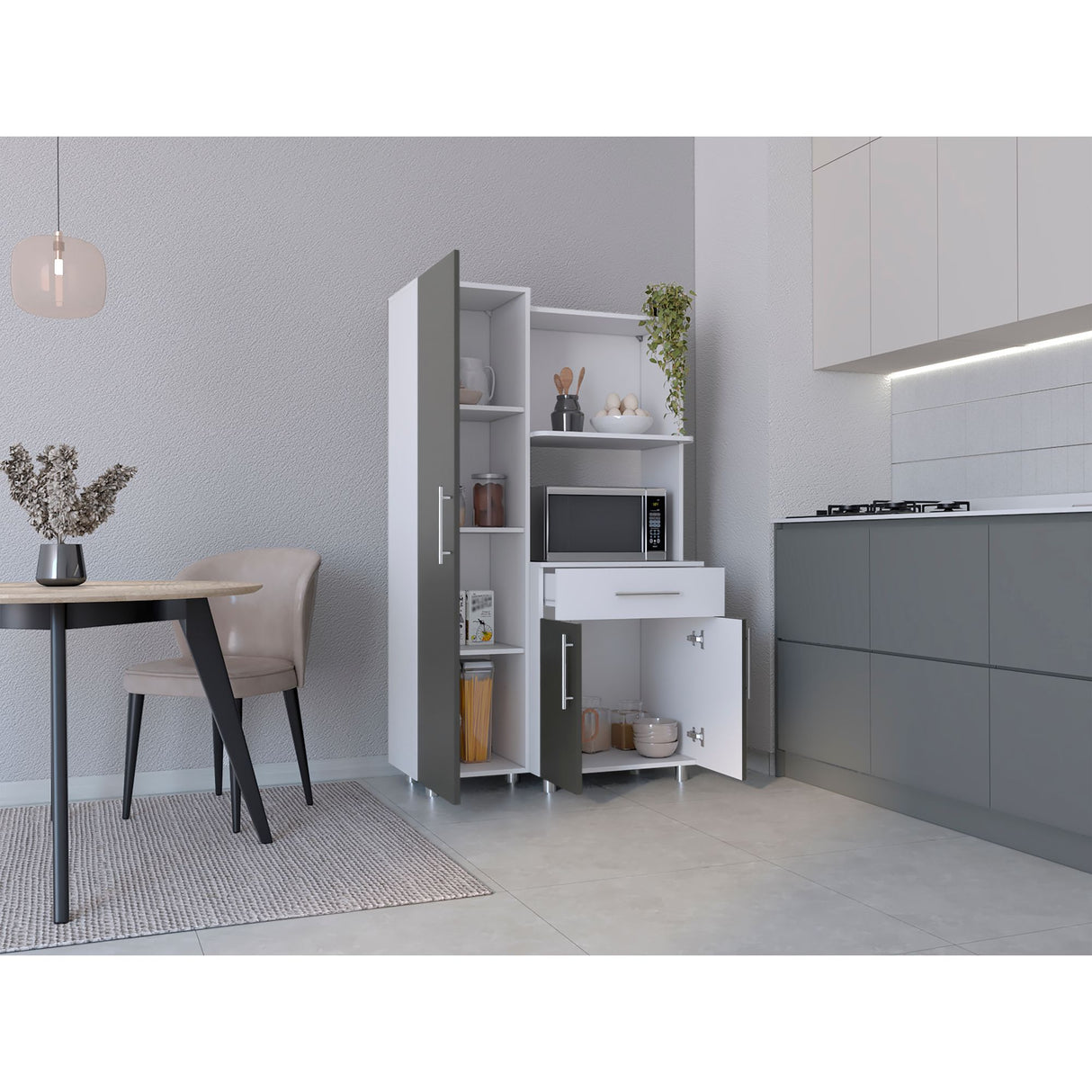 Alacena Pantress Plomo y Blanco 98x165cm Con Tres Puertas - ALACENAS Y MUEBLES MICROONDAS | Bylmo