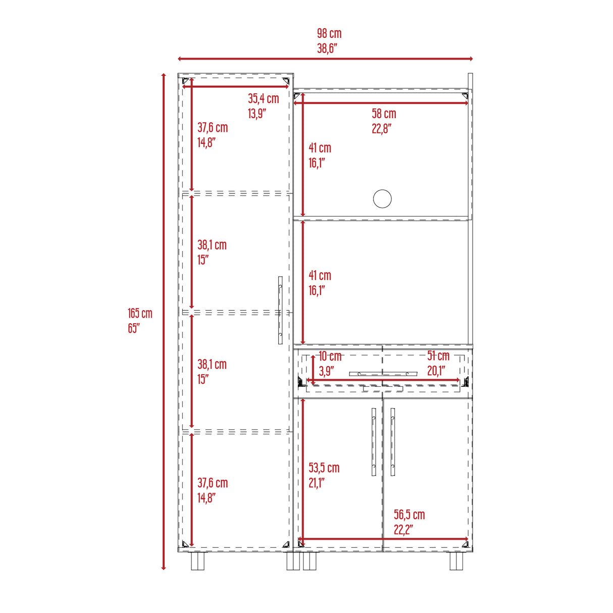 Alacena Pantress Plomo y Blanco 98x165cm Con Tres Puertas - ALACENAS Y MUEBLES MICROONDAS | Bylmo