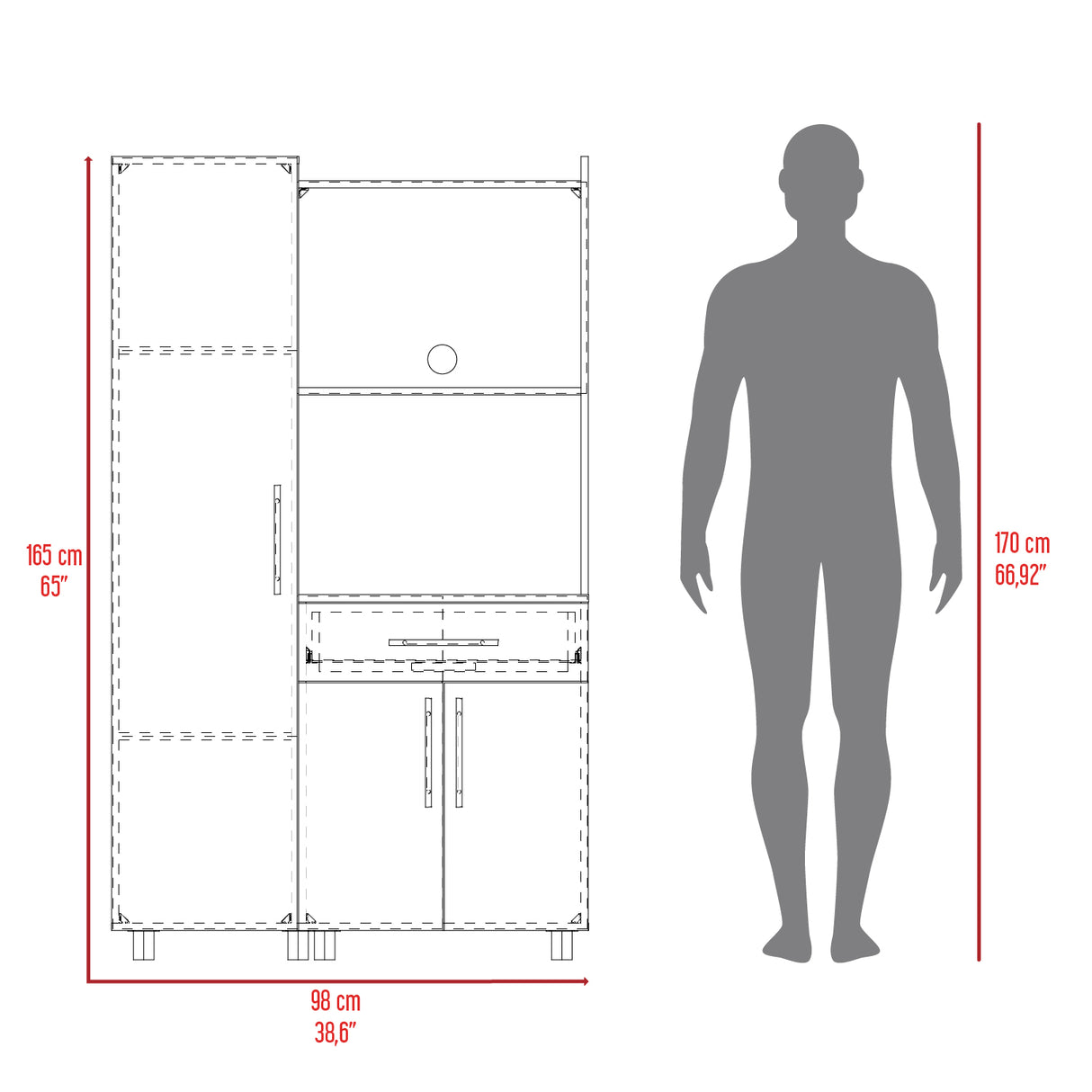 Alacena Pantress Plomo y Blanco 98x165cm Con Tres Puertas - ALACENAS Y MUEBLES MICROONDAS | Bylmo