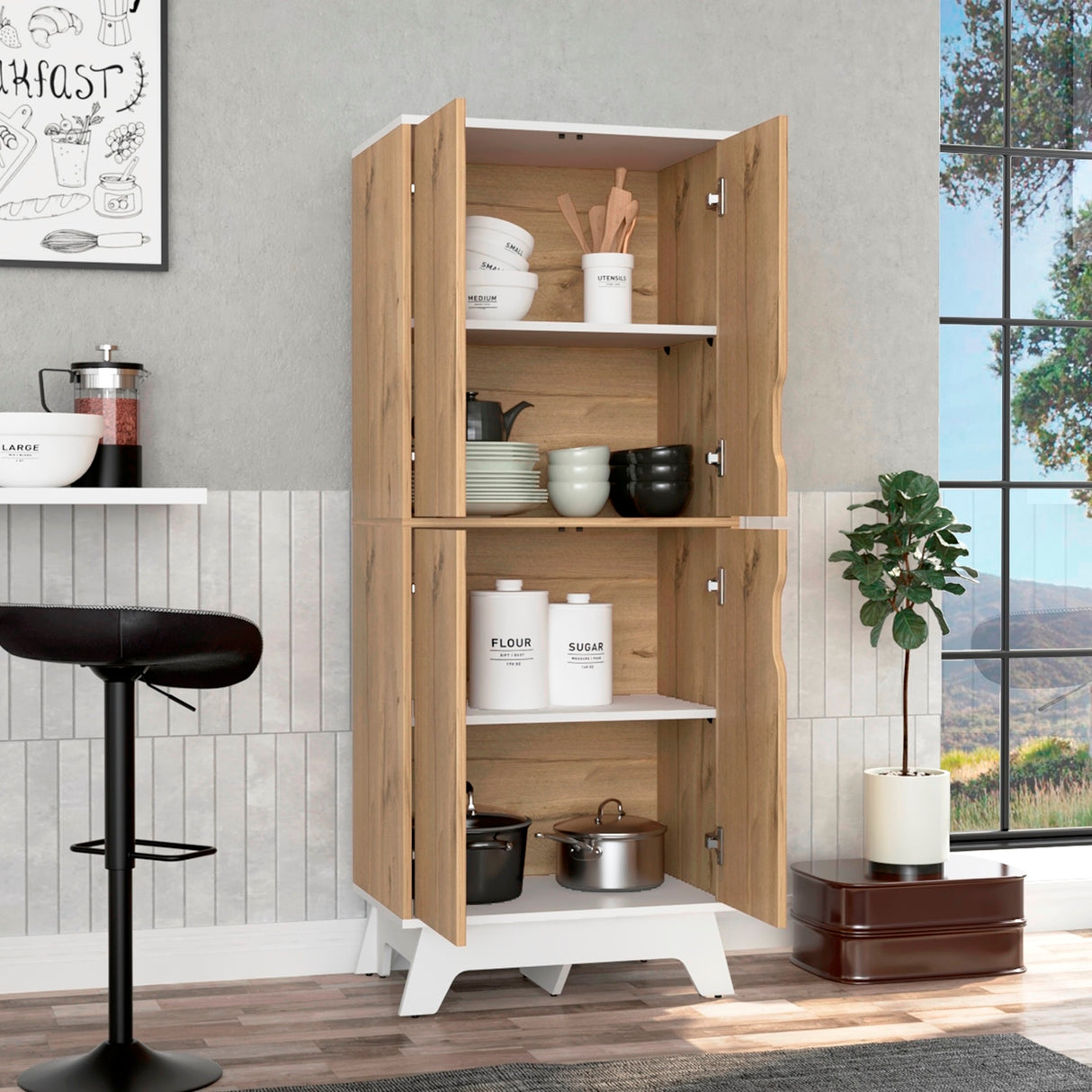 Alacena Bi color Duna y Blanco 60x150.7cm Con Cuatro Puertas - ALACENAS Y MUEBLES MICROONDAS | Bylmo