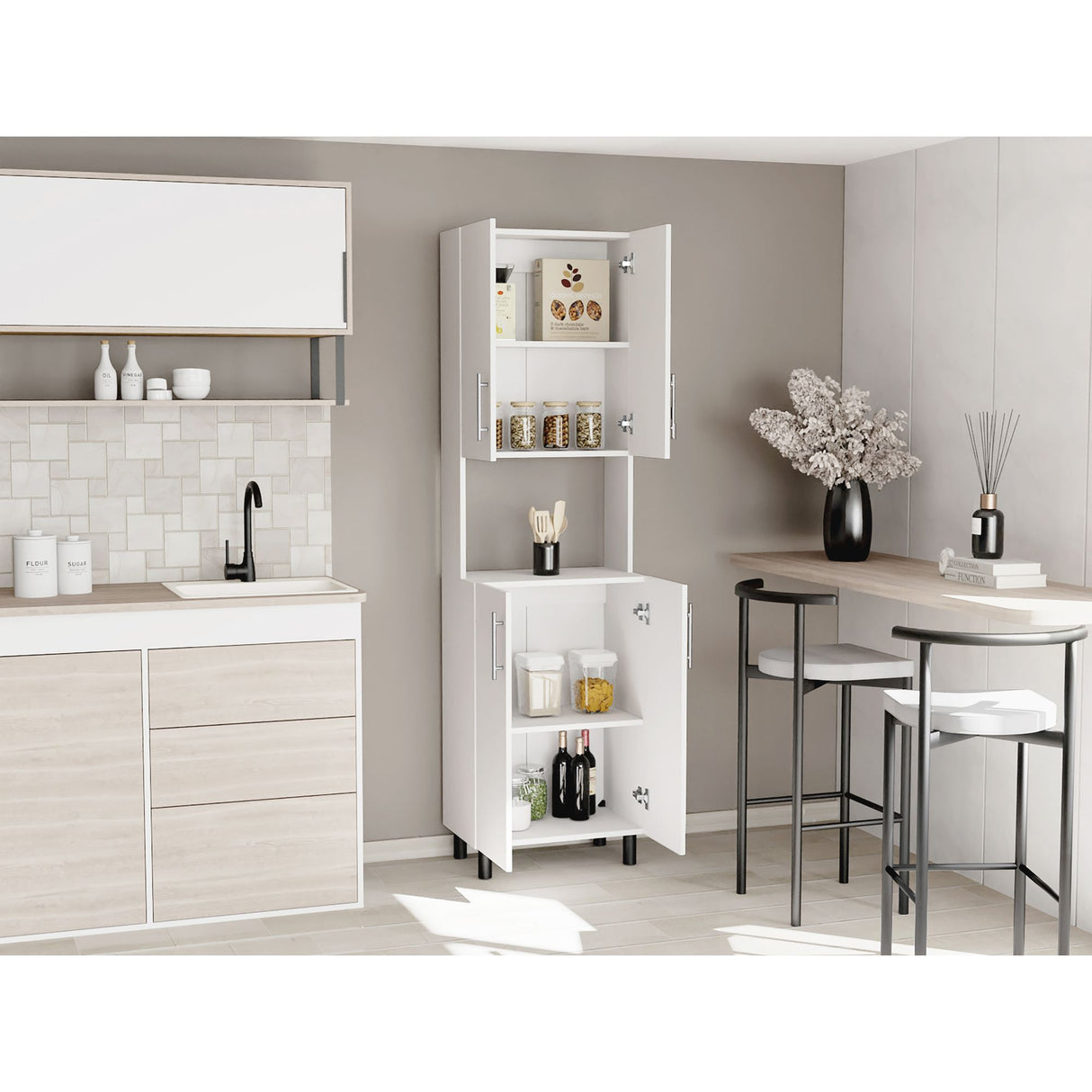 Alacena Linden Blanco 56.3x195cm Con Cuatro Puertas - ALACENAS Y MUEBLES MICROONDAS | Bylmo