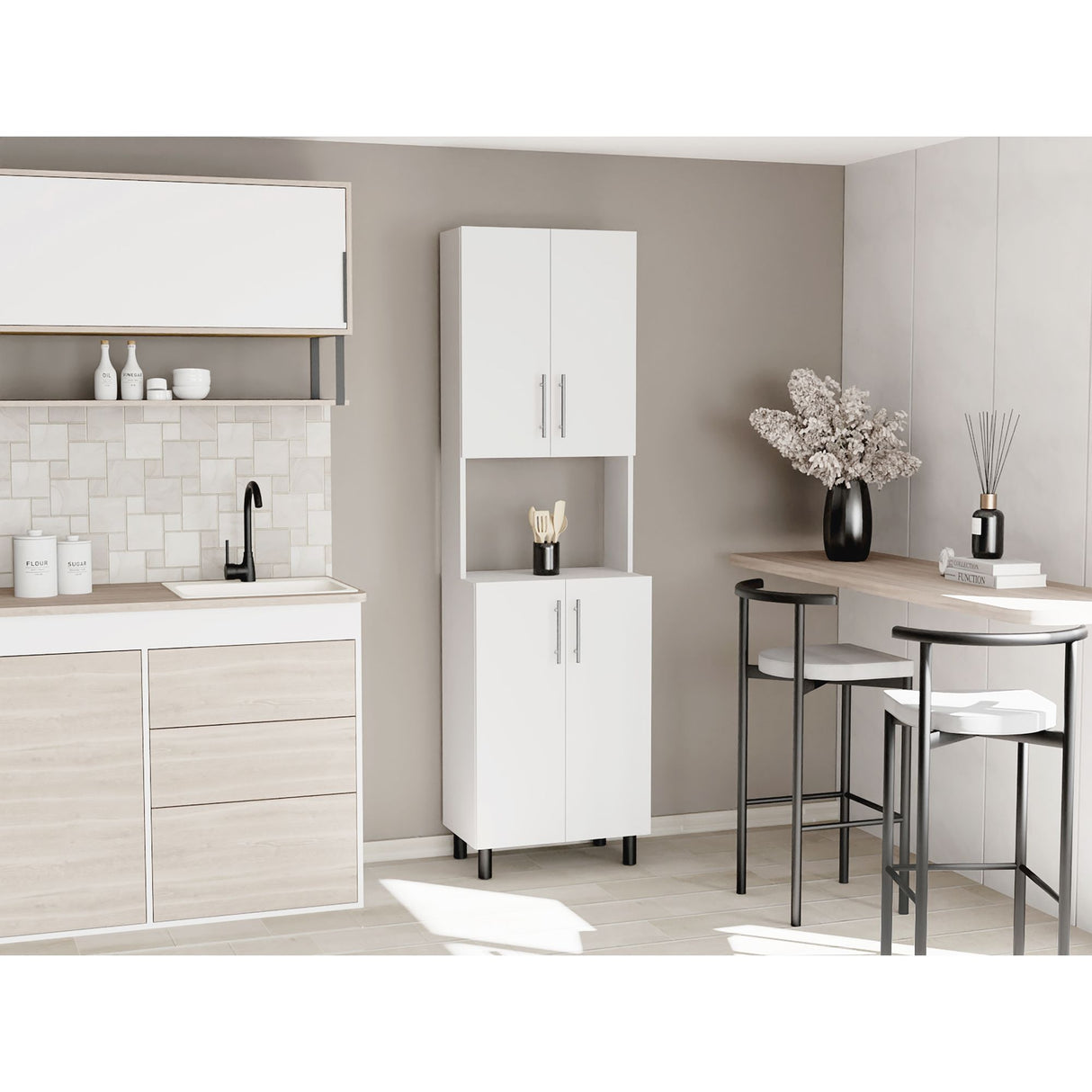 Alacena Linden Blanco 56.3x195cm Con Cuatro Puertas - ALACENAS Y MUEBLES MICROONDAS | Bylmo