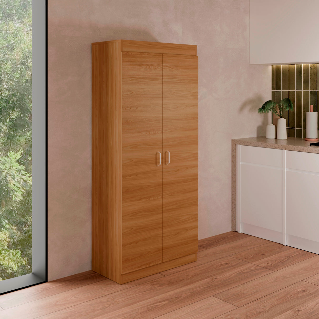 Alacena Varese Fresno Europeo y Blanco 70x160.75cm Con Dos Puertas - ALACENAS Y MUEBLES MICROONDAS | Bylmo