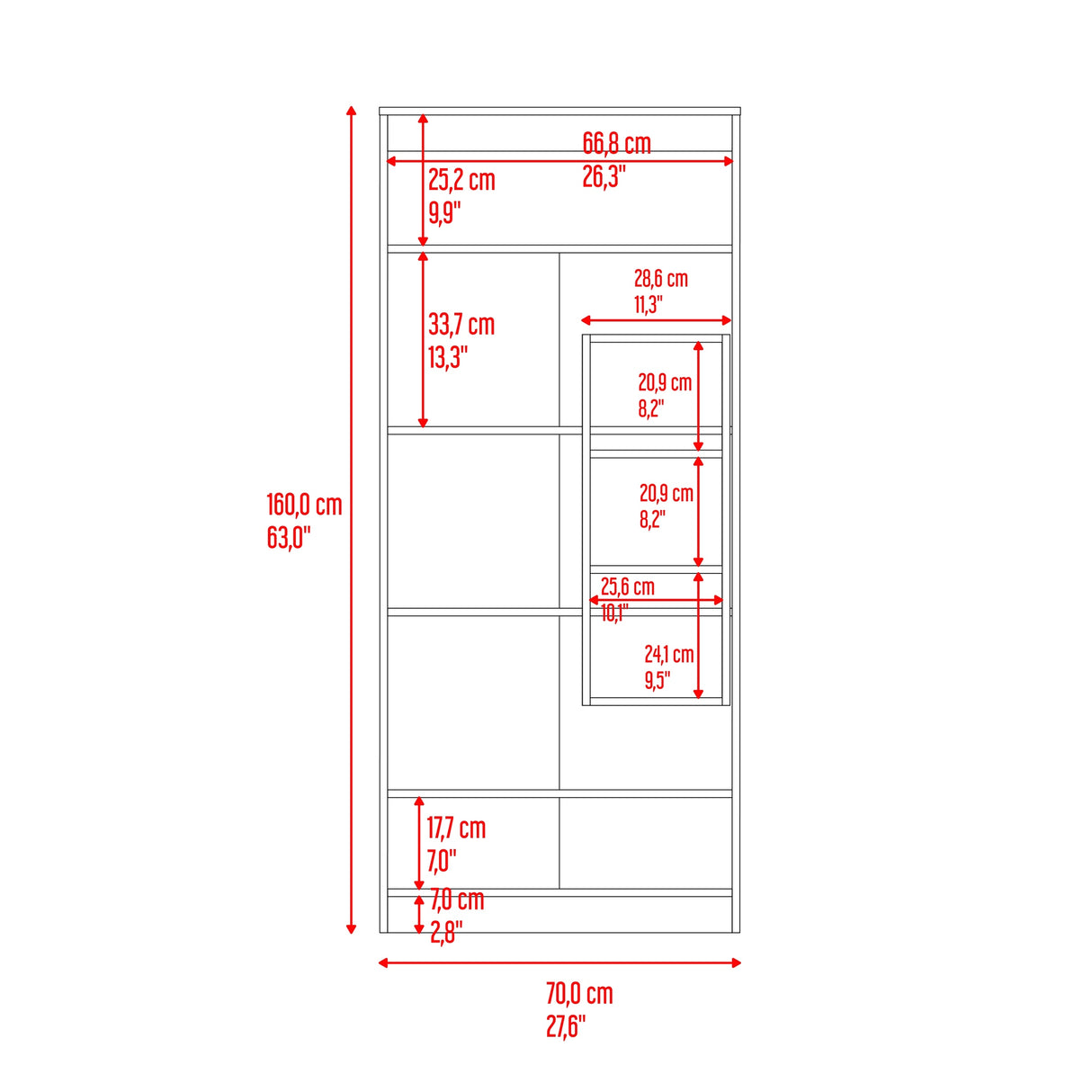 Alacena Varese Fresno Europeo y Blanco 70x160.75cm Con Dos Puertas - ALACENAS Y MUEBLES MICROONDAS | Bylmo