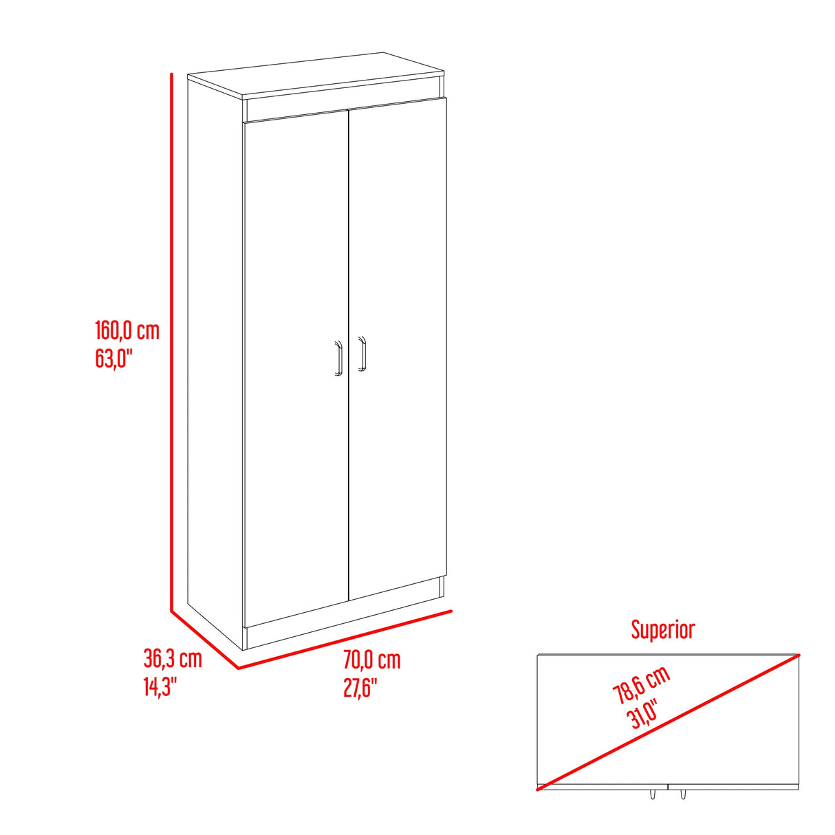 Alacena Varese Fresno Europeo y Blanco 70x160.75cm Con Dos Puertas - ALACENAS Y MUEBLES MICROONDAS | Bylmo