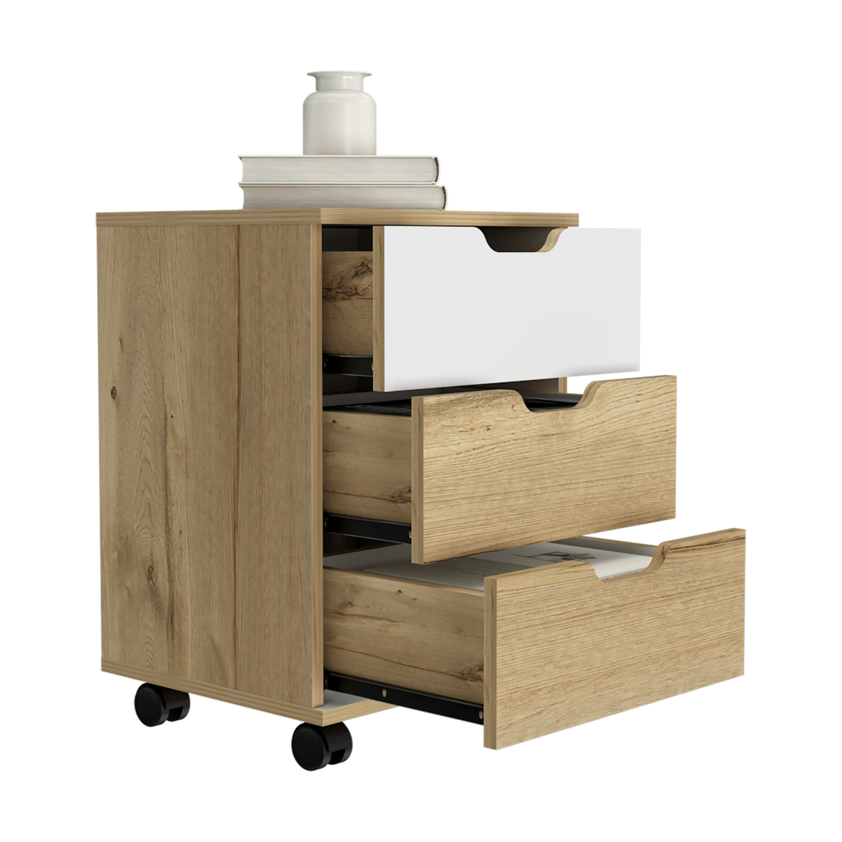 Archivador Vilna Duna y Blanco 40x56cm Con Ruedas y Tres Cajones - ARCHIVADORES | Bylmo