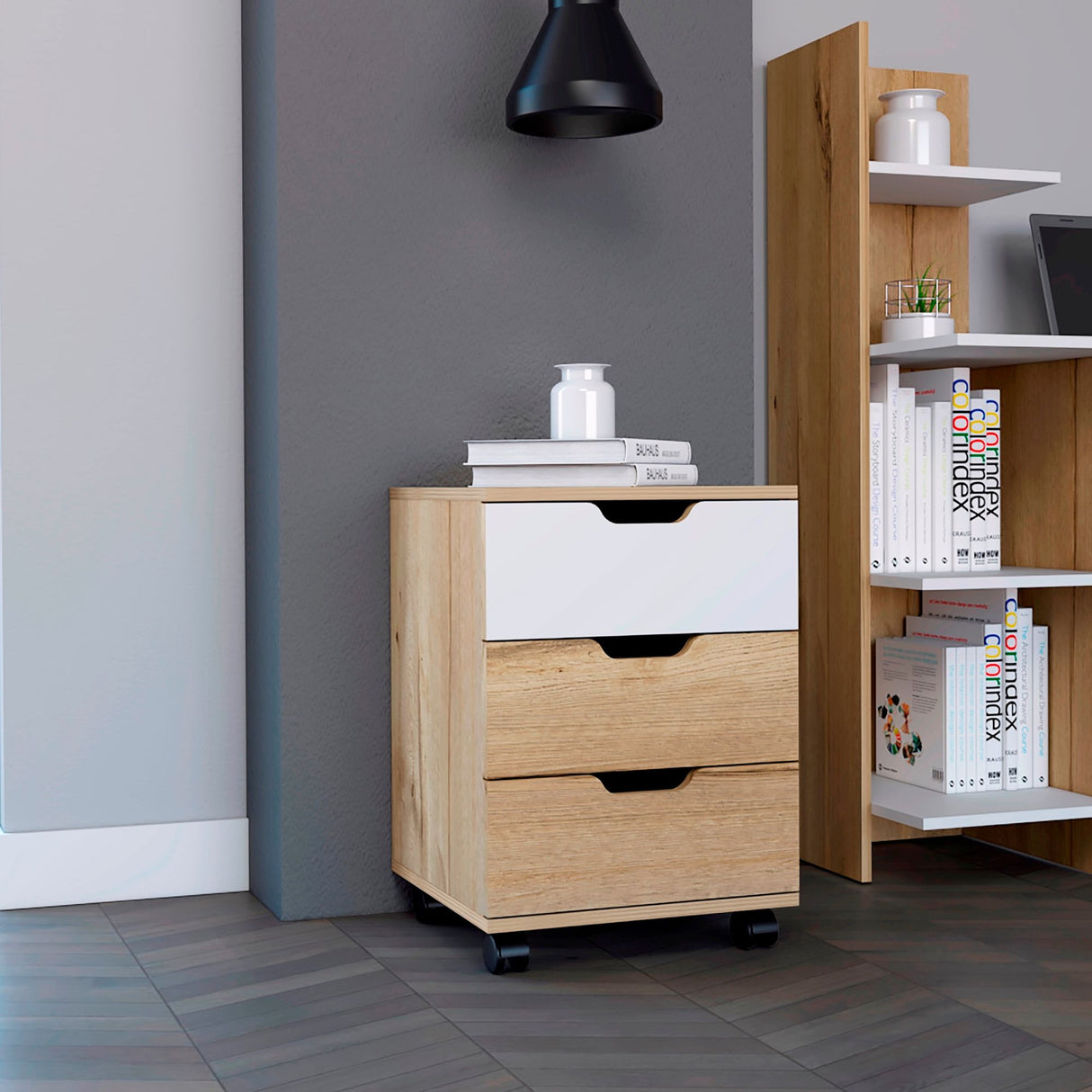 Archivador Vilna Duna y Blanco 40x56cm Con Ruedas y Tres Cajones - ARCHIVADORES | Bylmo