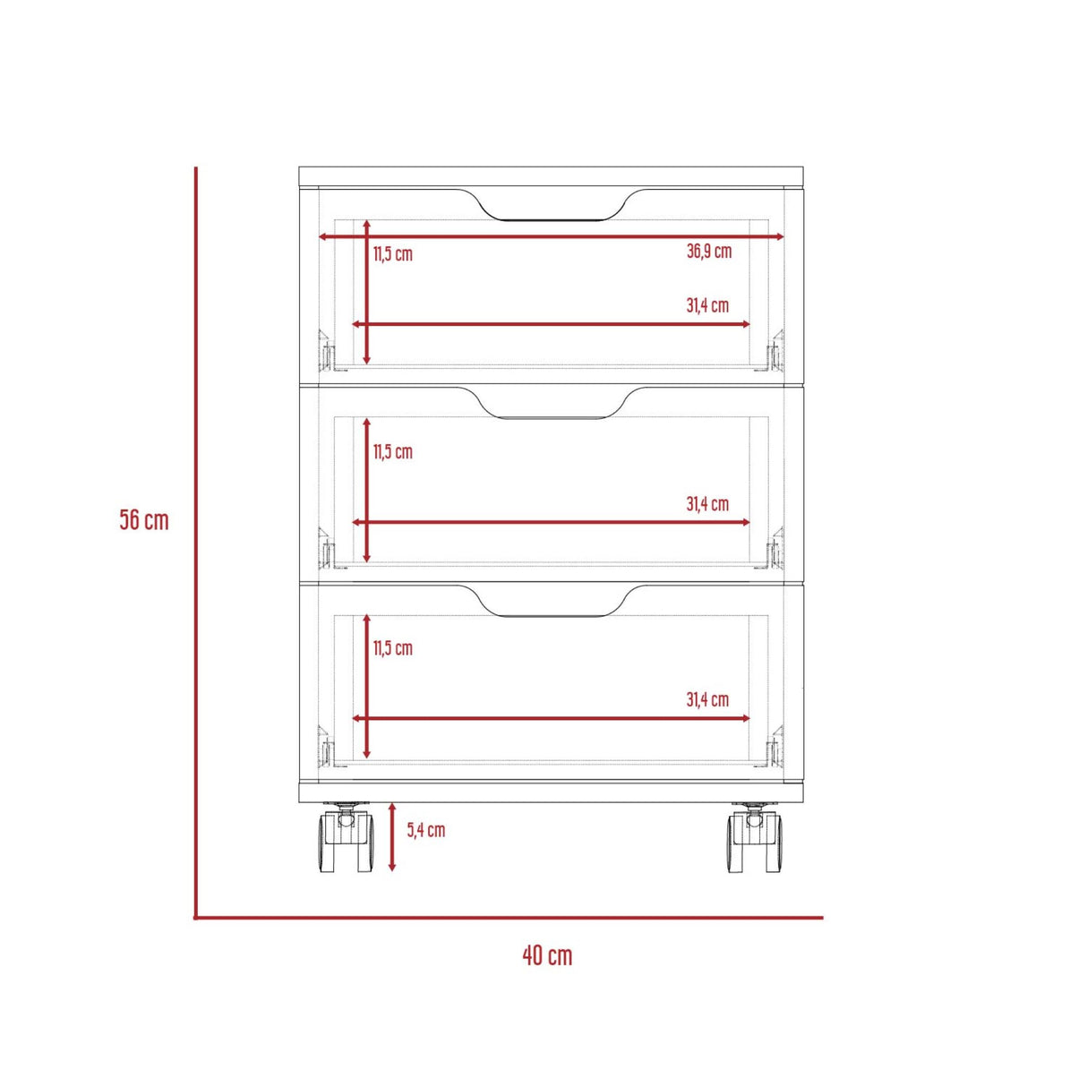 Archivador Vilna Duna y Blanco 40x56cm Con Ruedas y Tres Cajones - ARCHIVADORES | Bylmo