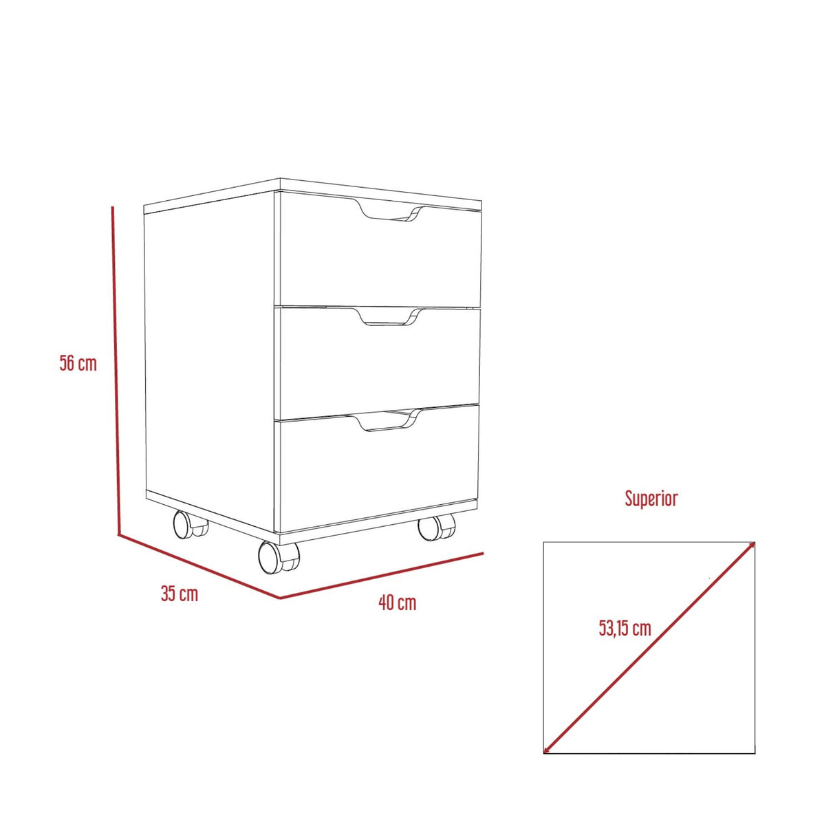 Archivador Vilna Duna y Blanco 40x56cm Con Ruedas y Tres Cajones - ARCHIVADORES | Bylmo