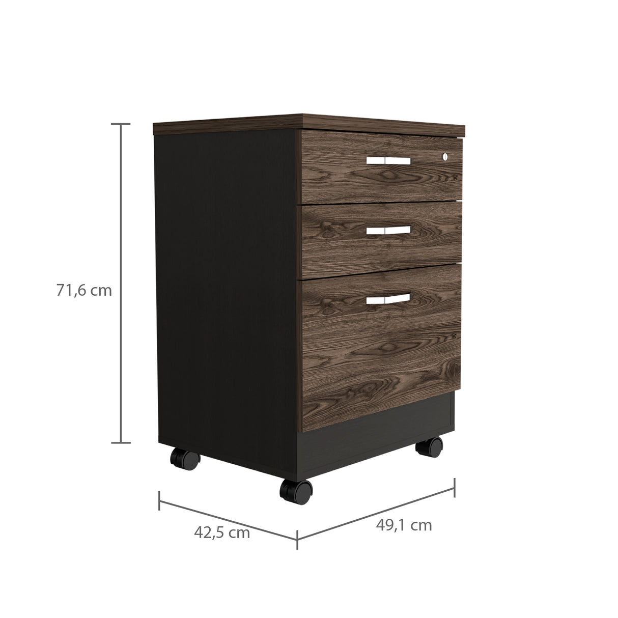 Archivador Home Office Coñac y Wengue 49.1x71.6cm Con Ruedas y Tres Cajones - ARCHIVADORES | Bylmo