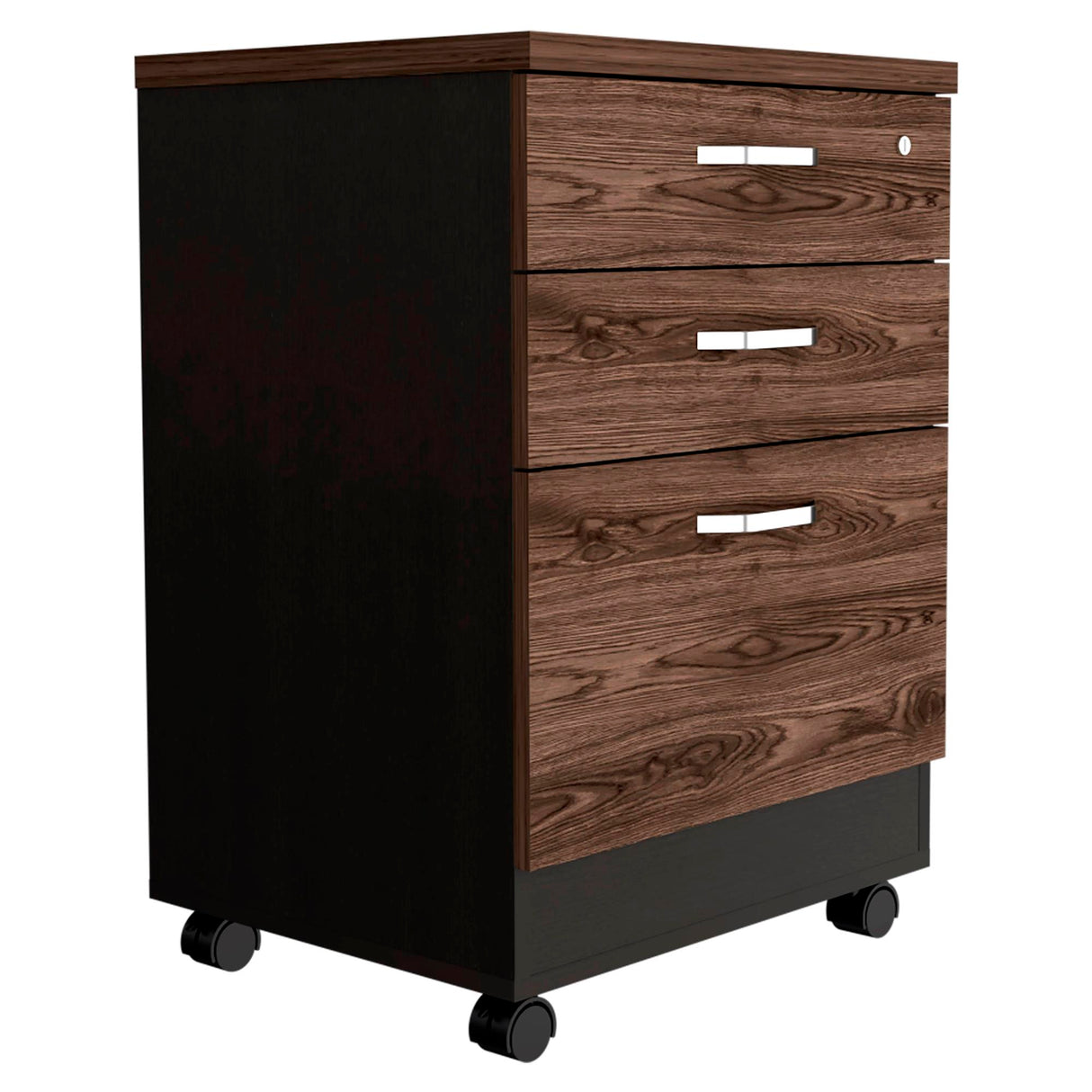 Archivador Home Office Coñac y Wengue 49.1x71.6cm Con Ruedas y Tres Cajones - ARCHIVADORES | Bylmo