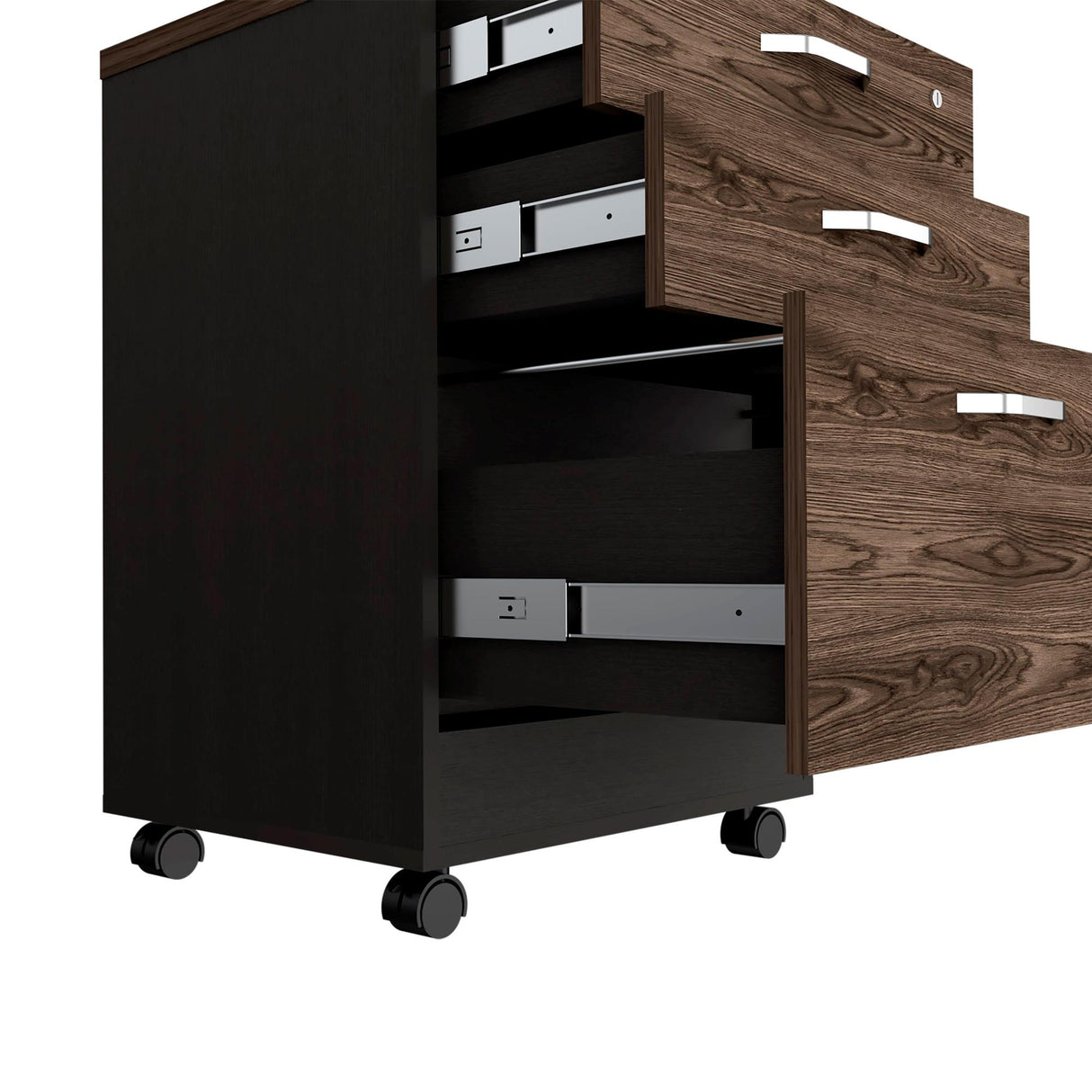 Archivador Home Office Coñac y Wengue 49.1x71.6cm Con Ruedas y Tres Cajones - ARCHIVADORES | Bylmo