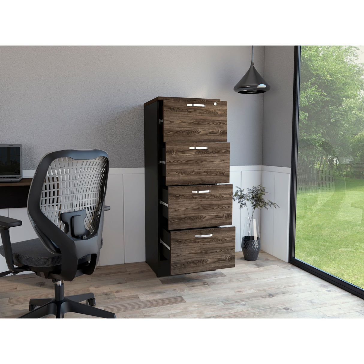 Archivador Home Office Coñac y Wengue 47.5x132.2cm Con Cuatro Cajonres - ARCHIVADORES | Bylmo