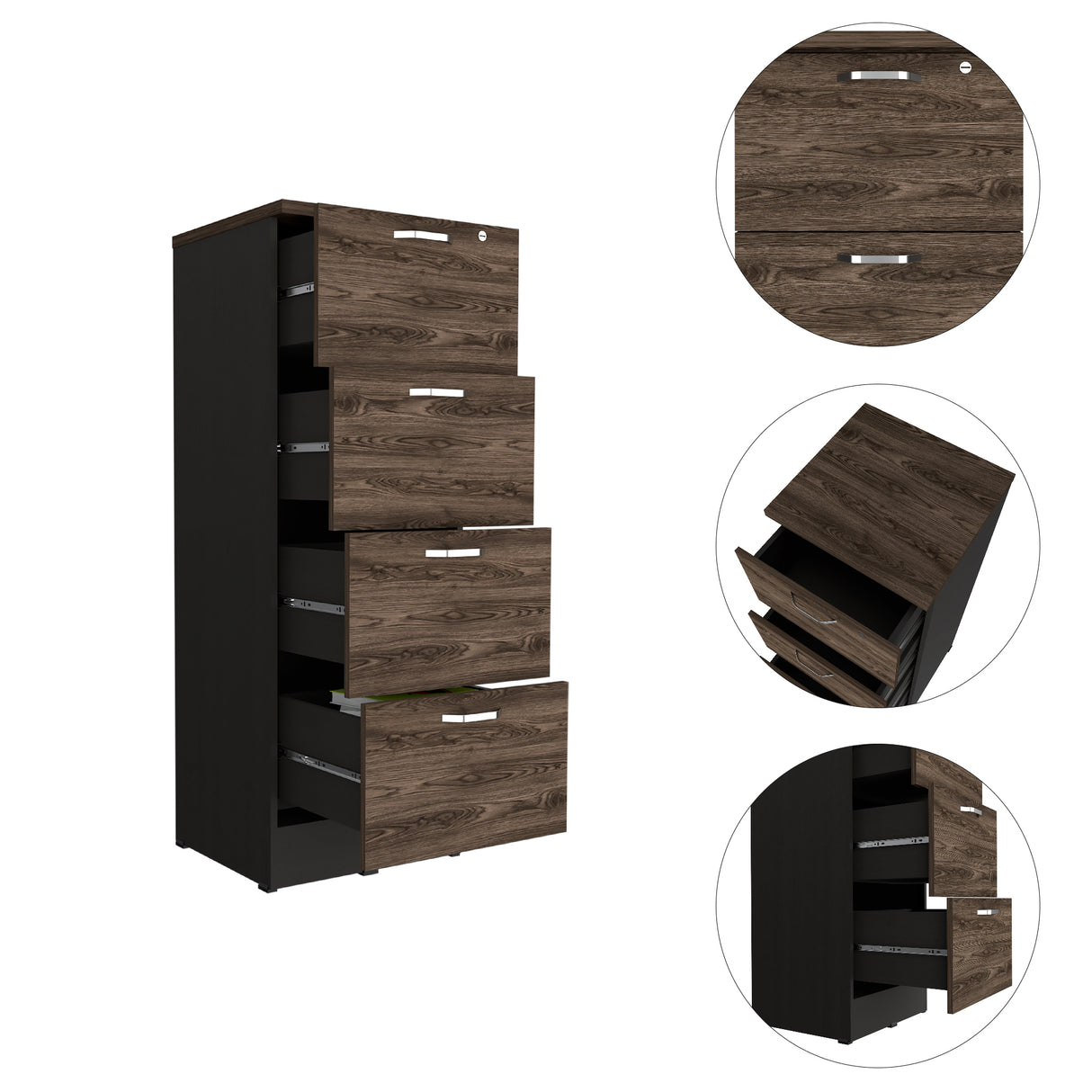 Archivador Home Office Coñac y Wengue 47.5x132.2cm Con Cuatro Cajonres - ARCHIVADORES | Bylmo