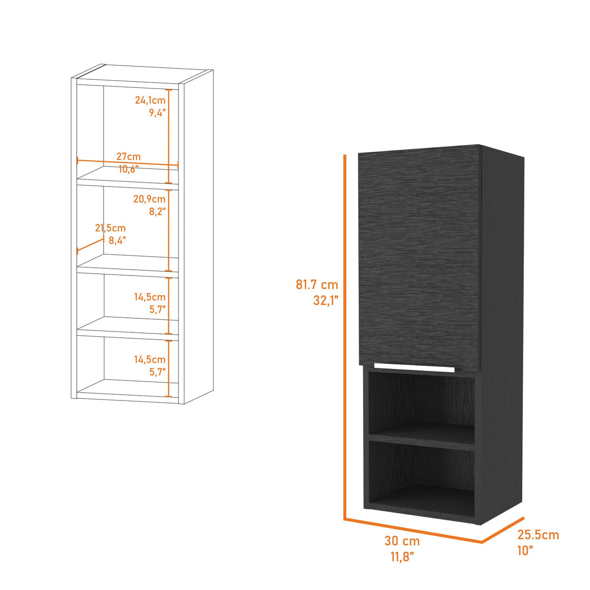 Gabinete de Baño Rectangular Mila Wengue 30x81.7cm Con Tres Entrepaños - GABINETES DE BANHO | Bylmo