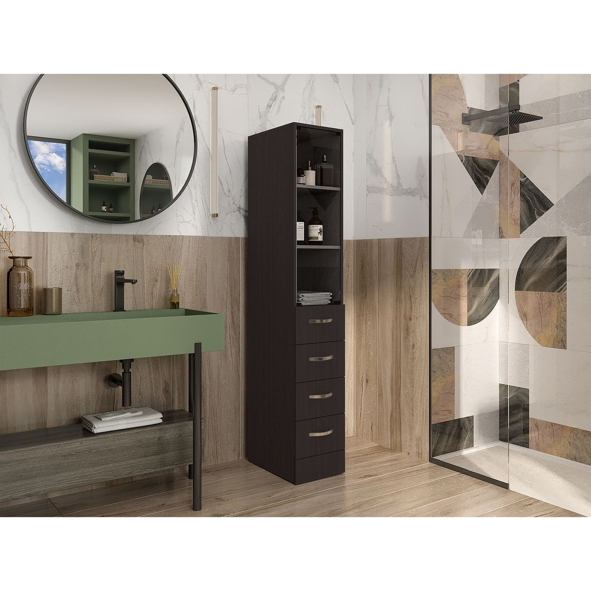Torre de Baño Vanguard Rovere y Blanco 30.4x173.45cm Con Patas - MUEBLES DE ASEO Y ROPAS | Bylmo