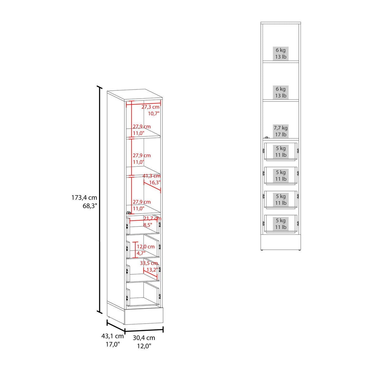 Torre de Baño Vanguard Rovere y Blanco 30.4x173.45cm Con Patas - MUEBLES DE ASEO Y ROPAS | Bylmo