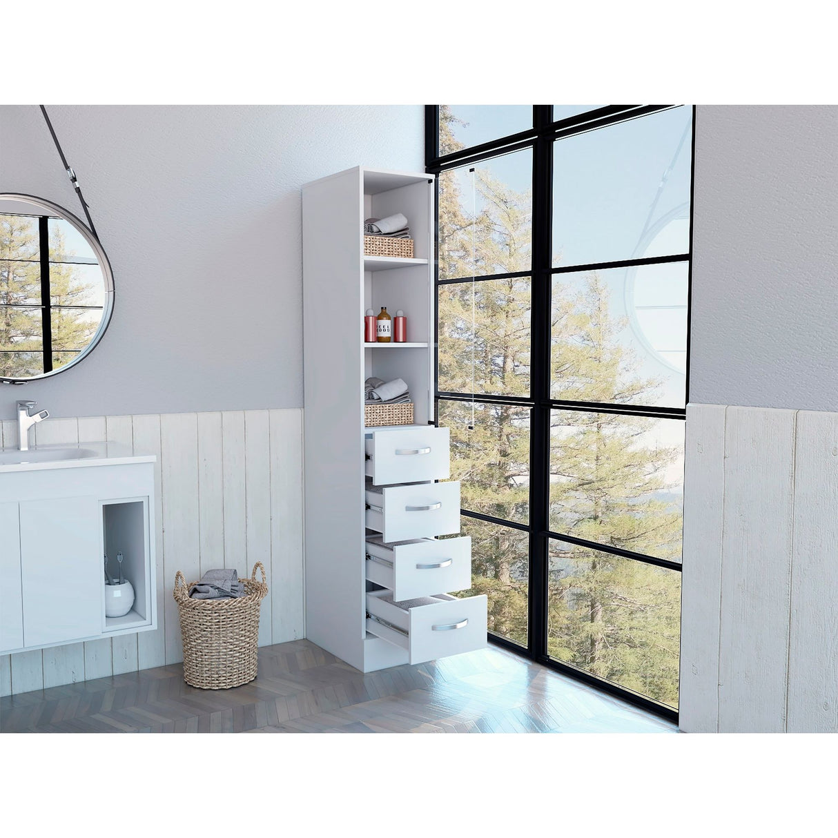 Torre de Baño Vanguard Blanco 30.4x173.45cm Con Patas - MUEBLES DE ASEO Y ROPAS | Bylmo