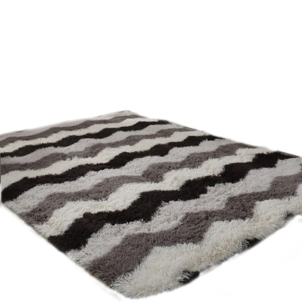 Tapete de Sala Terciopelo Rayada Negro y Gris 100x150cm Fondo Entero - TAPETES Y ALFOMBRAS | Bylmo