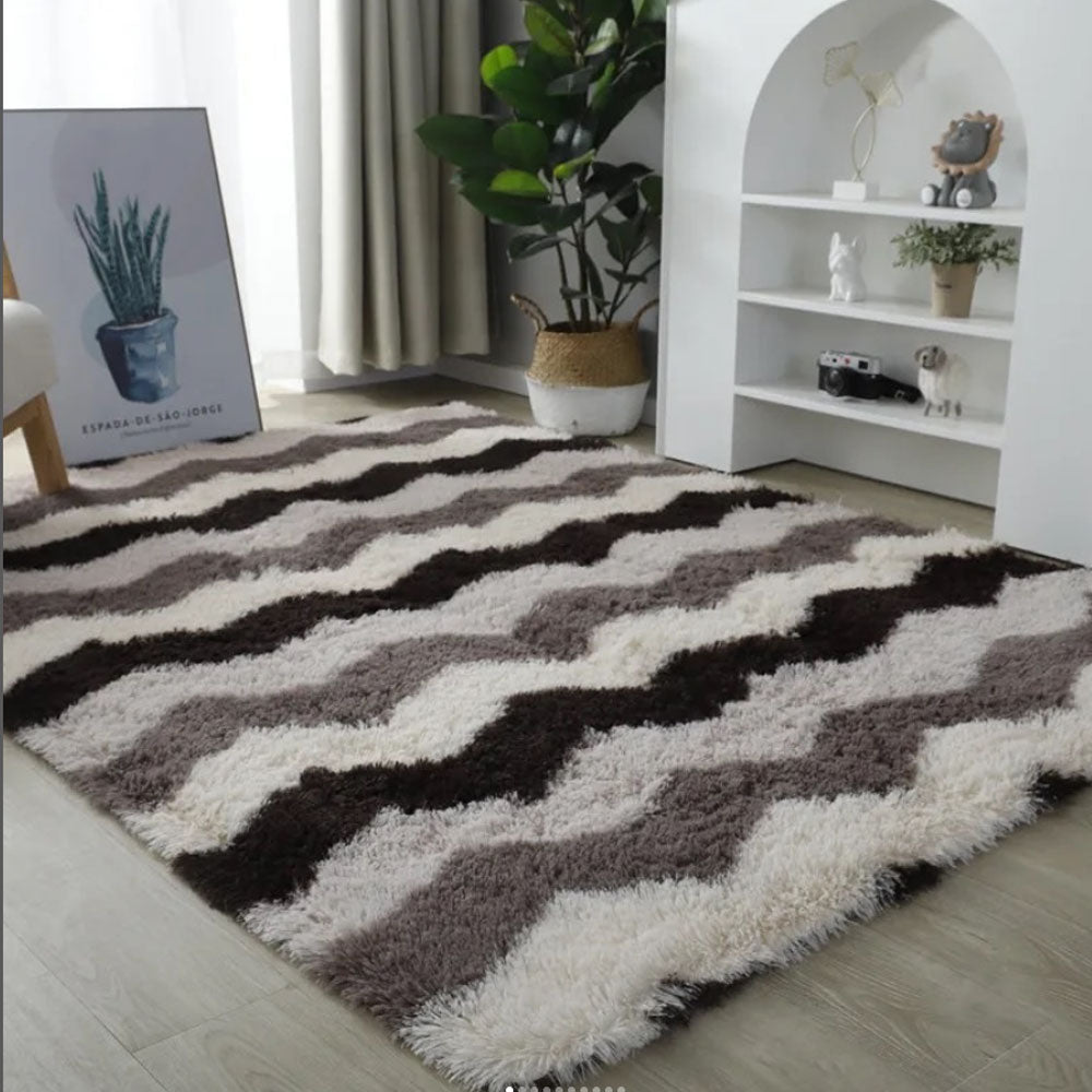 Tapete de Sala Terciopelo Rayada Negro y Gris 100x150cm Fondo Entero - TAPETES Y ALFOMBRAS | Bylmo