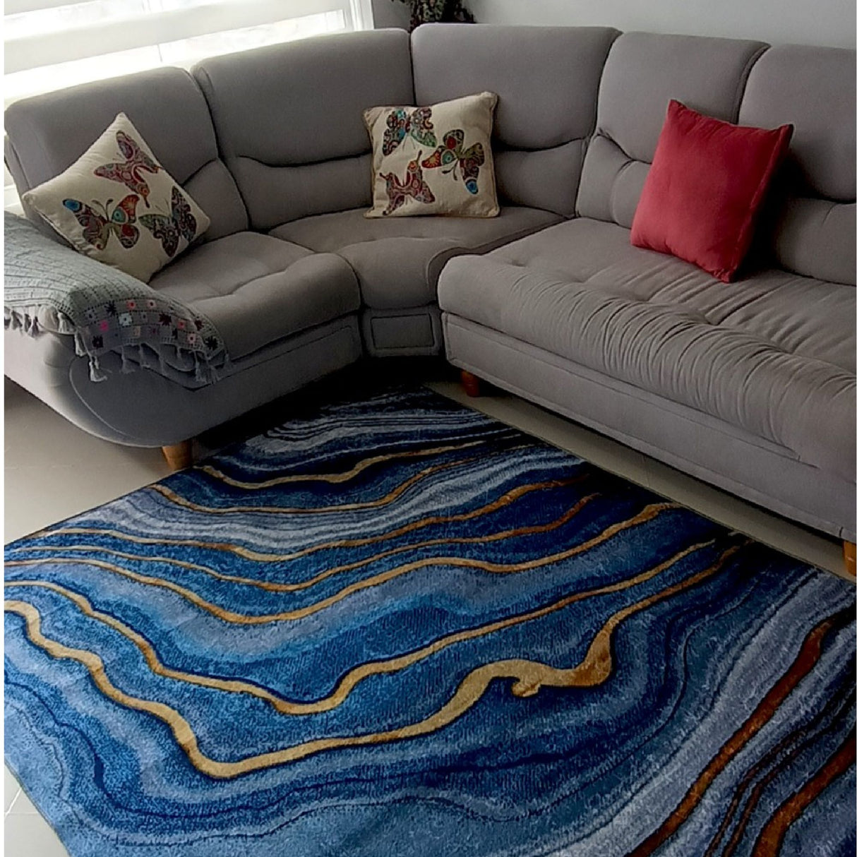 Tapete de Sala Persa Dorado 200x150cm de Figuras Onduladas - TAPETES Y ALFOMBRAS | Bylmo
