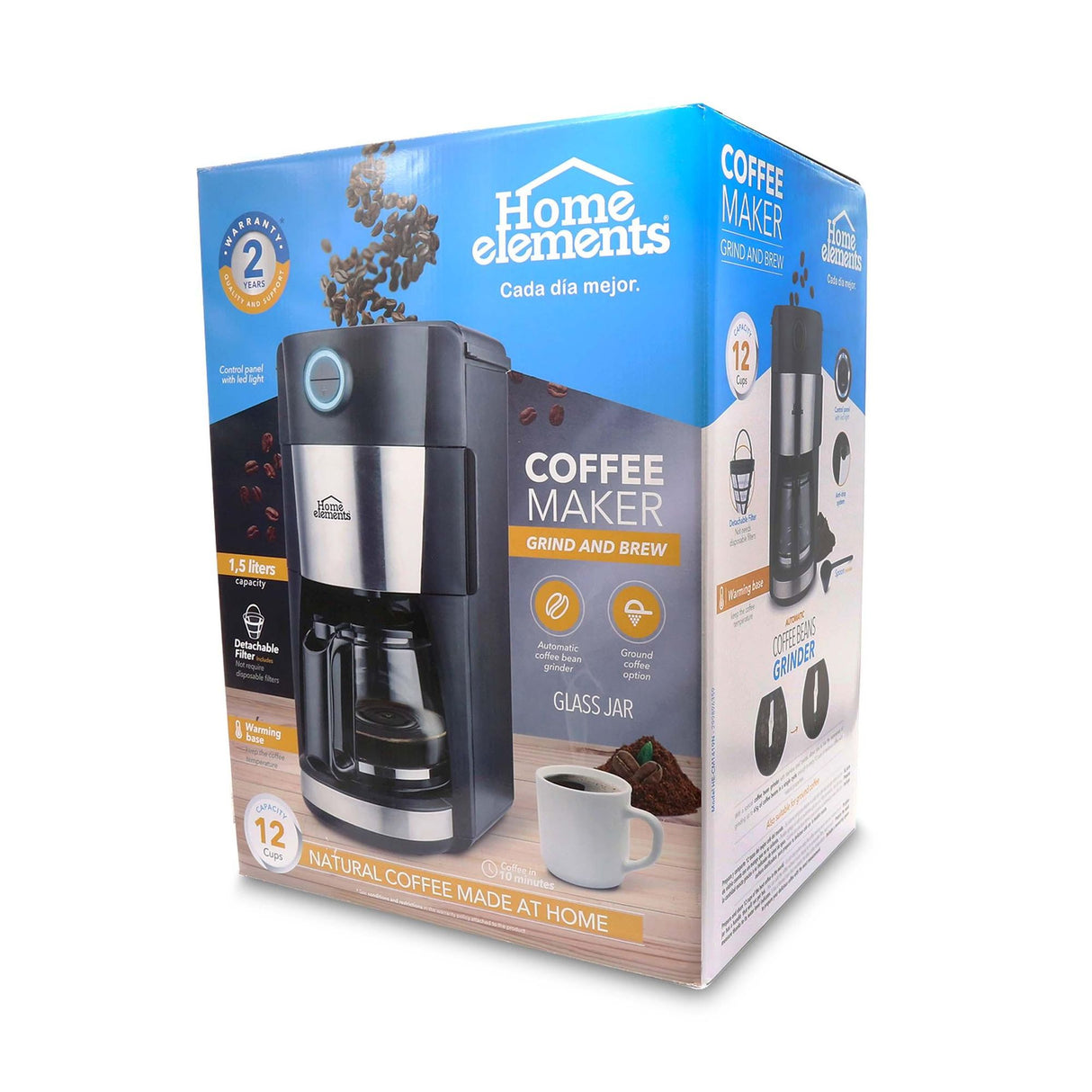 Cafetera Eléctrica Negro y Plateado 20.5x39.5cm Con Sistema Antigoteo y Moledor de Café Para 12 Tazas - CAFETERAS ELECTRICAS | Bylmo