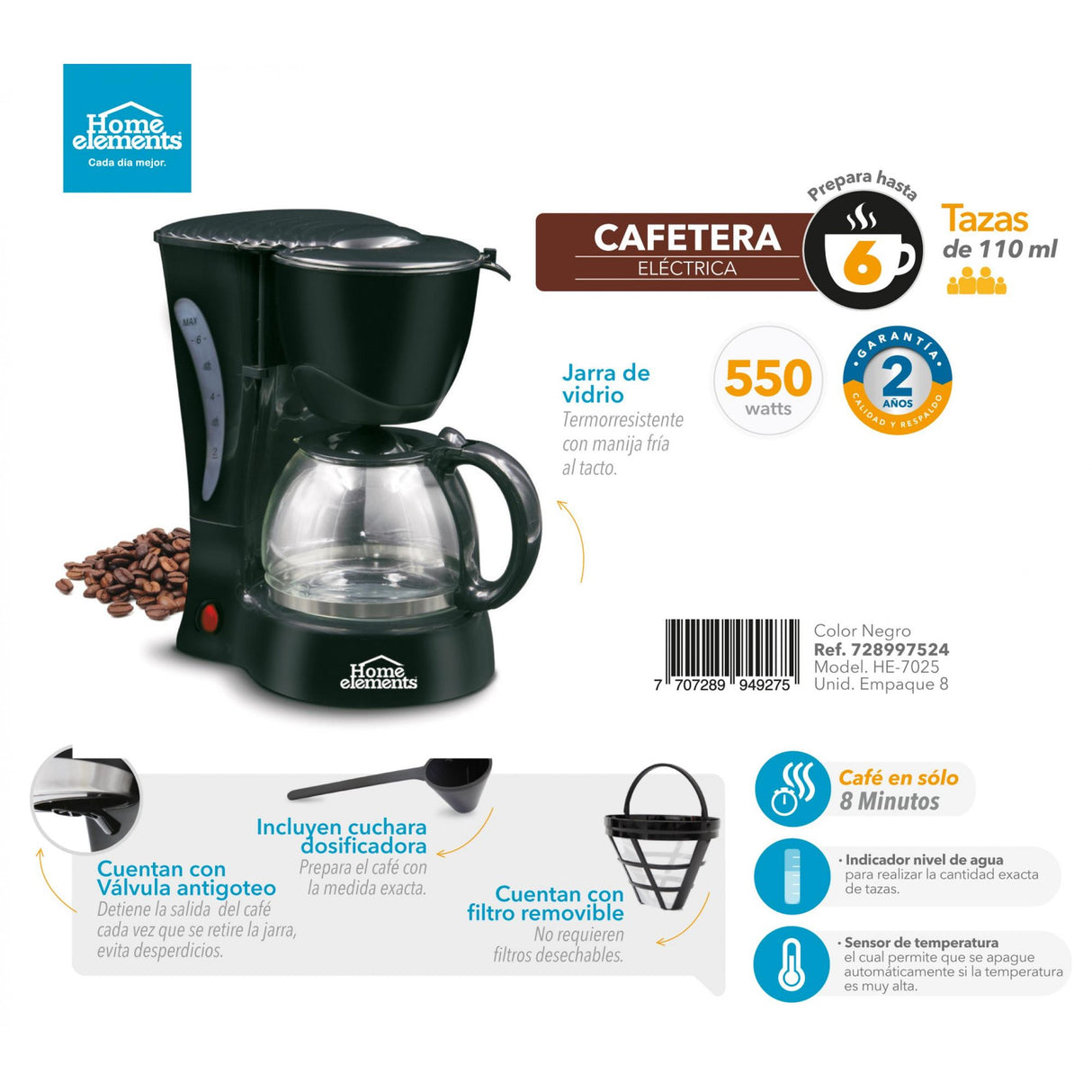 Cafetera Eléctrica Negro 17x24.5cm Con Sistema Antigoteo Para 6 Tazas - CAFETERAS ELECTRICAS | Bylmo