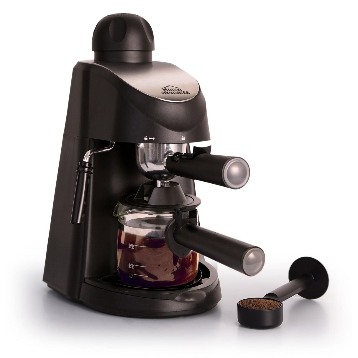 Cafetera Eléctrica Espresso Negro y Plateado 19x16.5cm Con Sistema Antigoteo y Boquilla de Vapor Para 2 Tazas - CAFETERAS ELECTRICAS | Bylmo