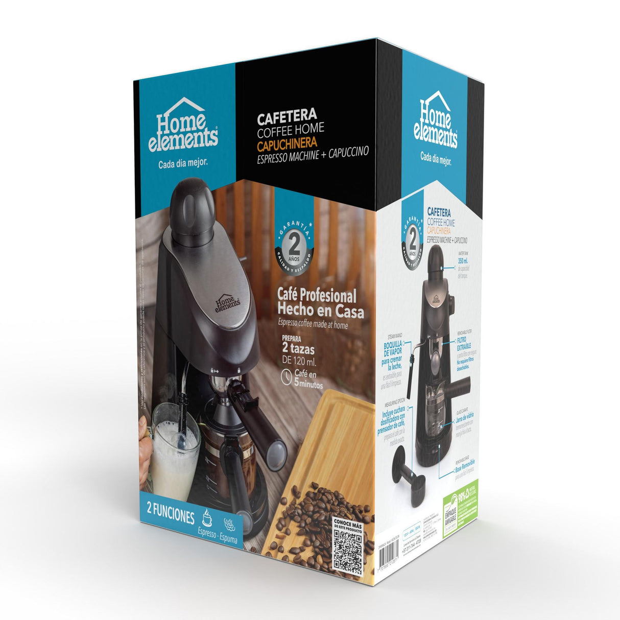 Cafetera Eléctrica Espresso Negro y Plateado 19x16.5cm Con Sistema Antigoteo y Boquilla de Vapor Para 2 Tazas - CAFETERAS ELECTRICAS | Bylmo