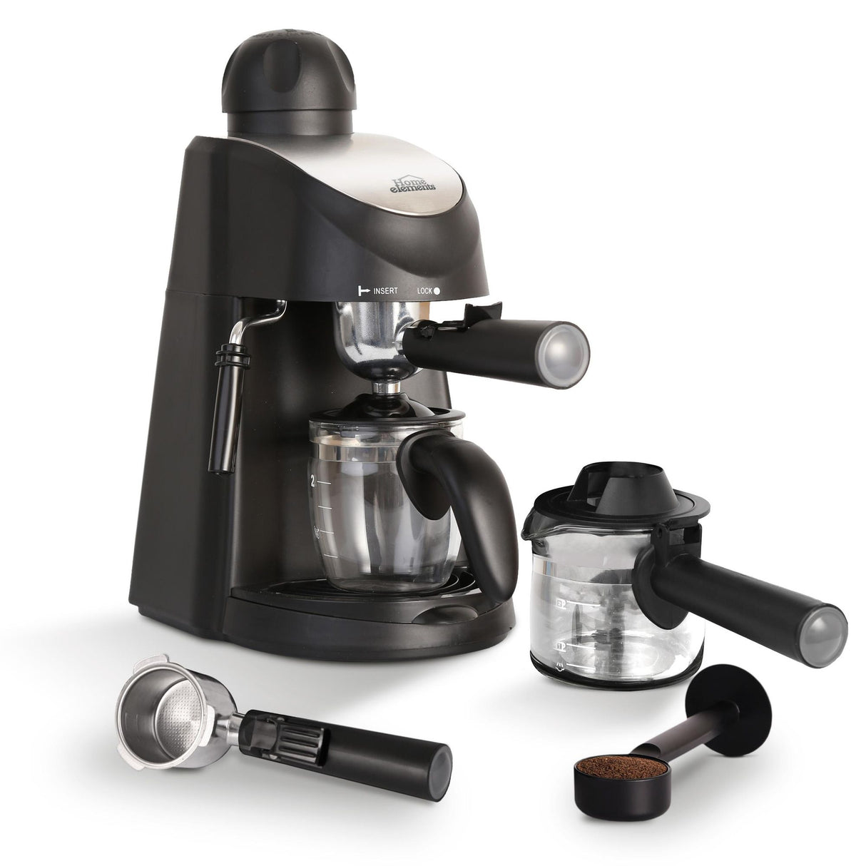 Cafetera Eléctrica Espresso Negro y Plateado 19x16.5cm Con Sistema Antigoteo y Boquilla de Vapor Para 2 Tazas - CAFETERAS ELECTRICAS | Bylmo