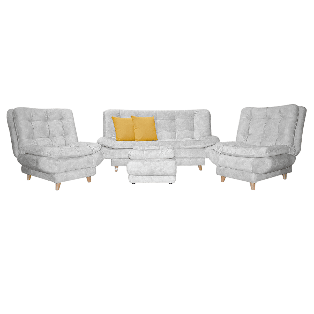 Sala Damasco Gris Claro 180x40cm De Cuatro Puestos Con Sofacama Sillas Auxiliares y Puff - SOFAS Y POLTRONAS | Bylmo