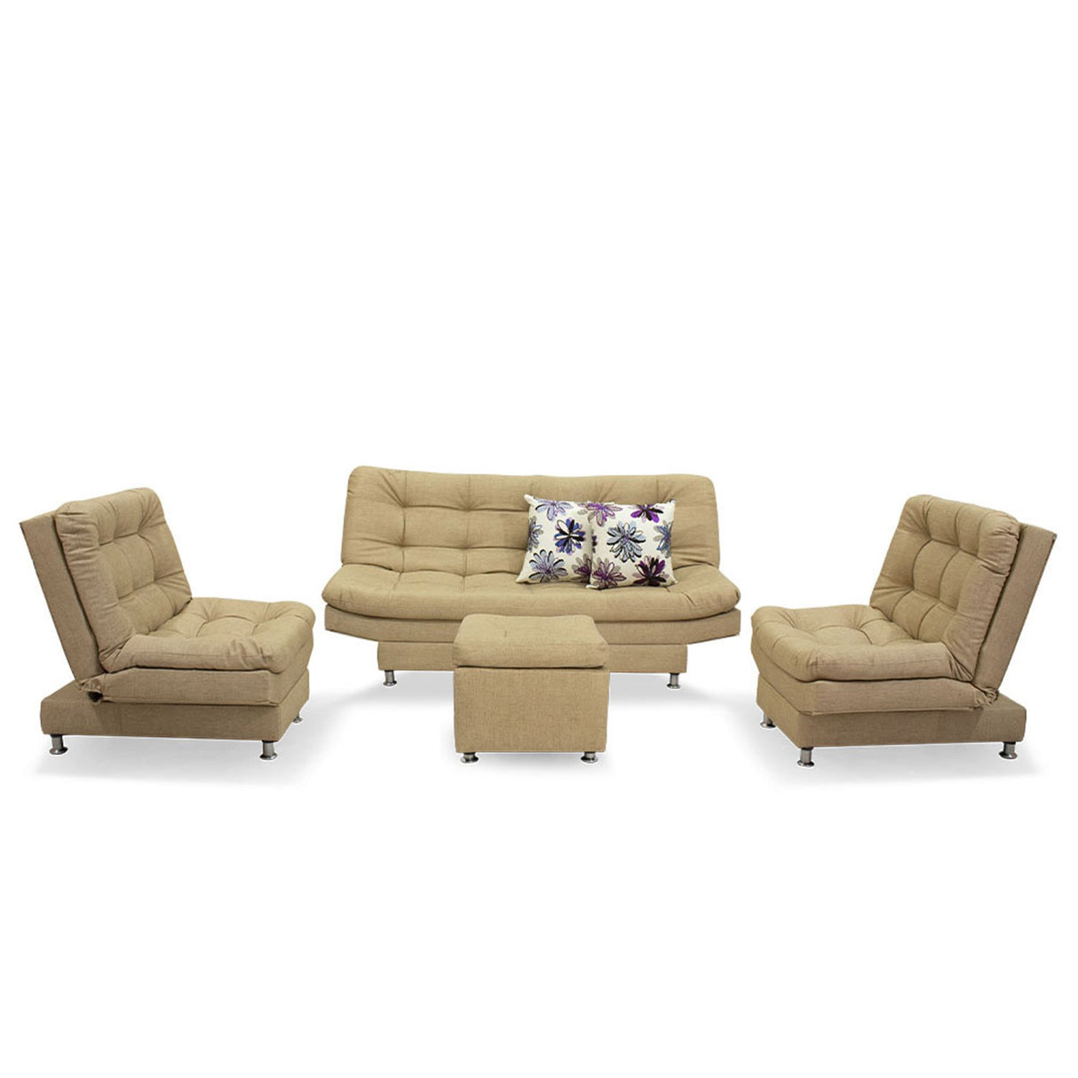 Sala Moltochic Beige 185x90cm De Cinco Puestos Con Sofacama Sillas Auxiliares y Puff - SOFAS Y POLTRONAS | Bylmo
