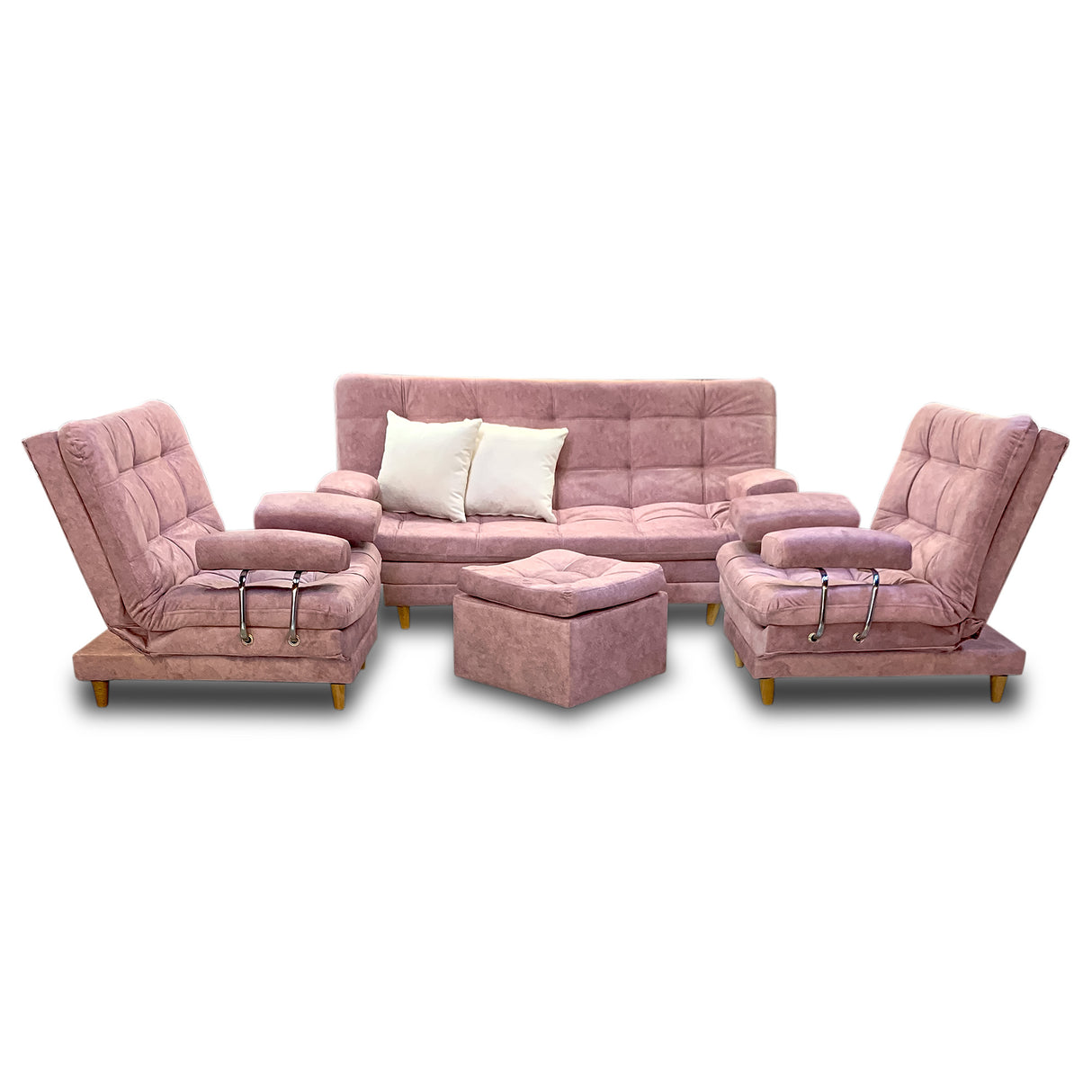 Sala Moltochic Rosa 185x90cm De Cuatro Puestos Con Sofacama Sillas Auxiliares y Puff - SOFAS Y POLTRONAS | Bylmo