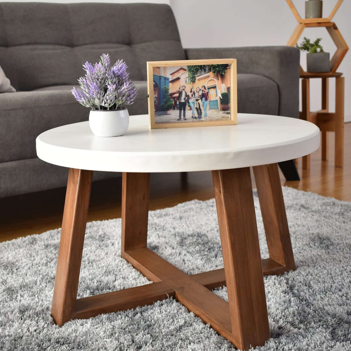 Mesa de Centro Dover Circular Blanco y Caoba 62x39cm Con Patas - MESAS DE CENTRO | Bylmo