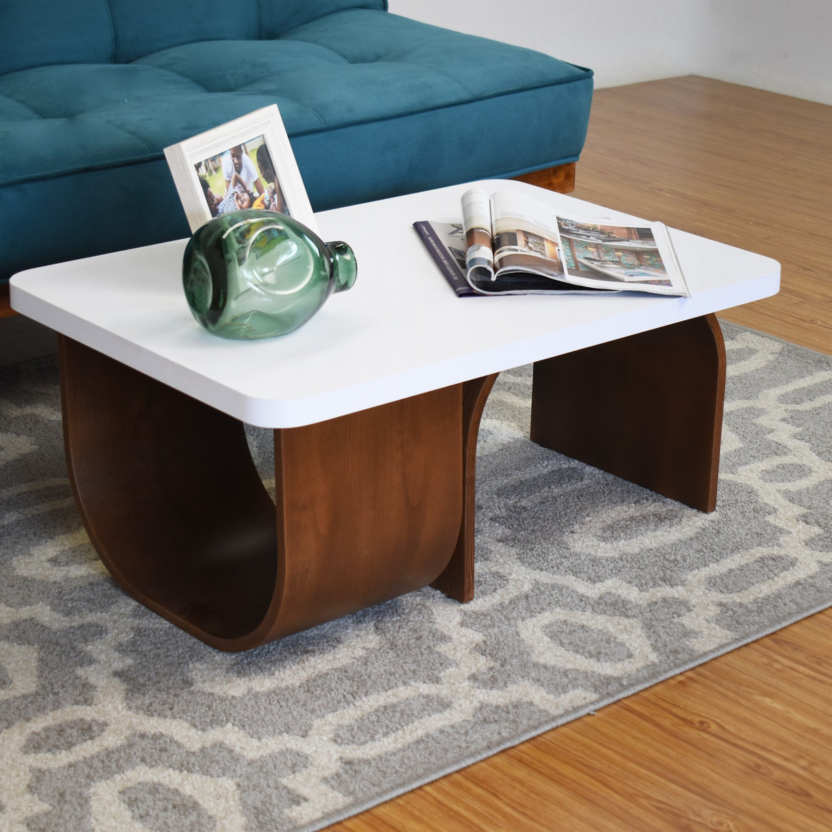 Mesa de Centro Ark Rectangular Blanco y Tabaco 80x37cm Con Patas - MESAS DE CENTRO | Bylmo