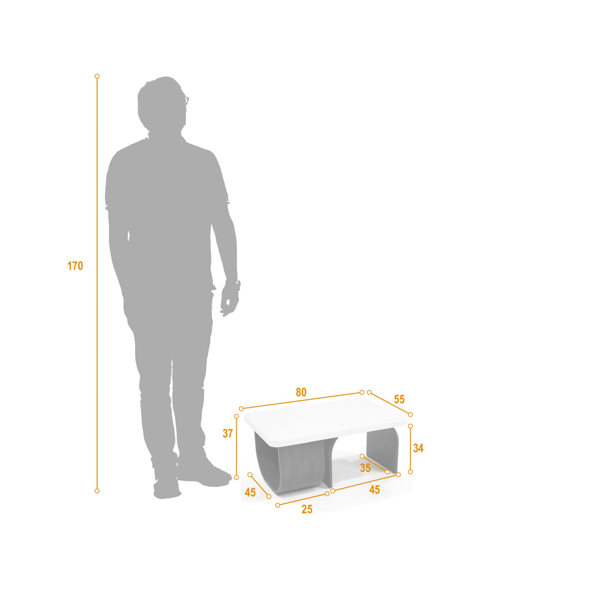 Mesa de Centro Ark Rectangular Blanco y Tabaco 80x37cm Con Patas - MESAS DE CENTRO | Bylmo