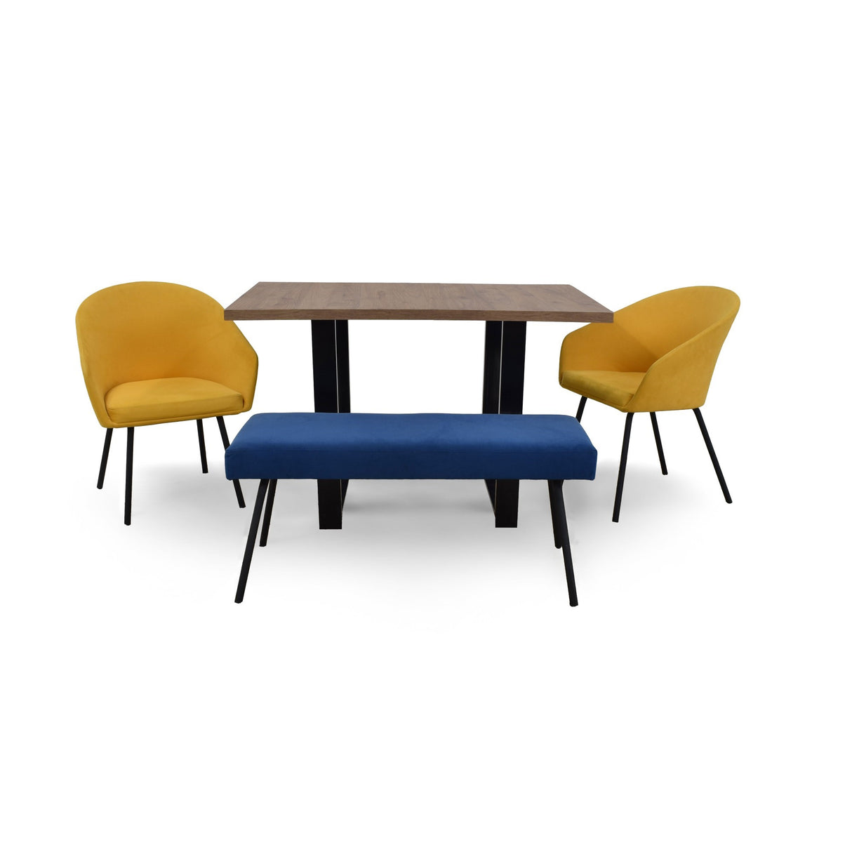 Combo Comedor Rectangular Marsella Mostaza y Azul 122x75cm De Cuatro Puestos Con Dos Sillas y Un Butaco - COMEDORES | Bylmo