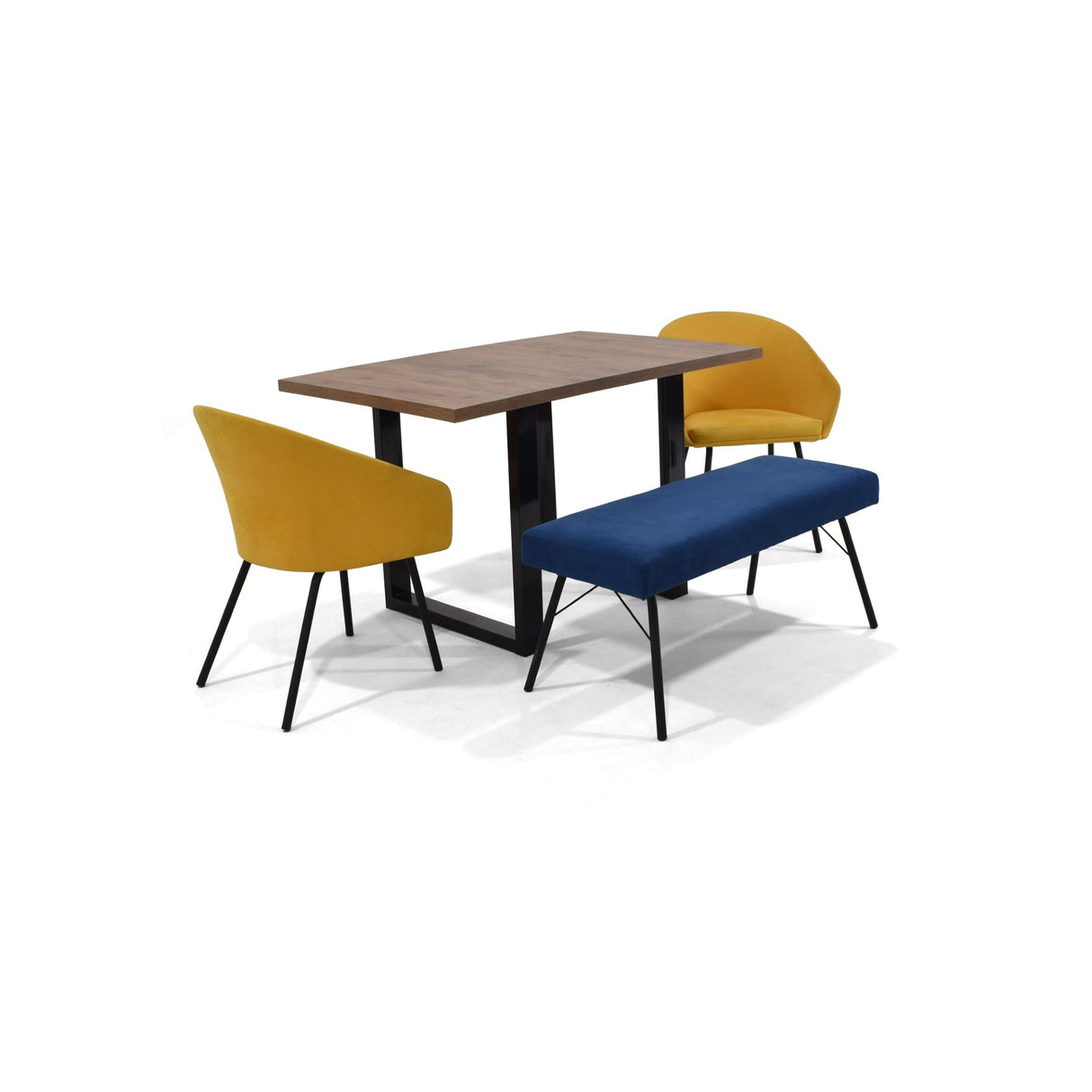 Combo Comedor Rectangular Marsella Mostaza y Azul 122x75cm De Cuatro Puestos Con Dos Sillas y Un Butaco - COMEDORES | Bylmo