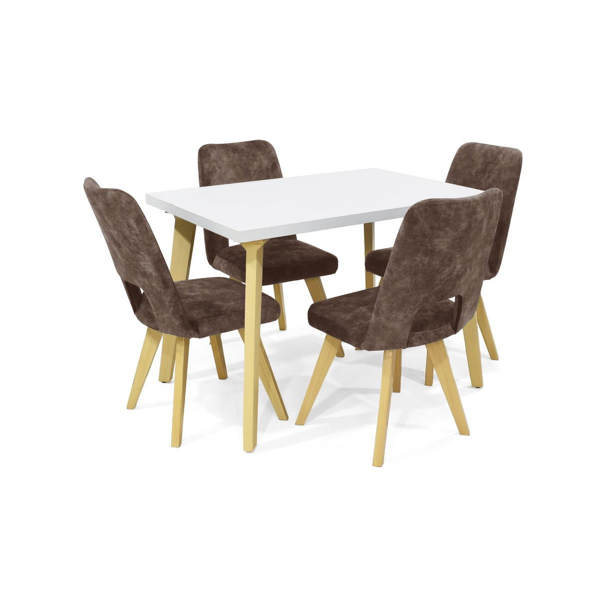 Combo Comedor Rectangular Lugo Taupe y Blanco 110x76cm De Cuatro Puestos Con Cuatro Sillas - COMEDORES | Bylmo