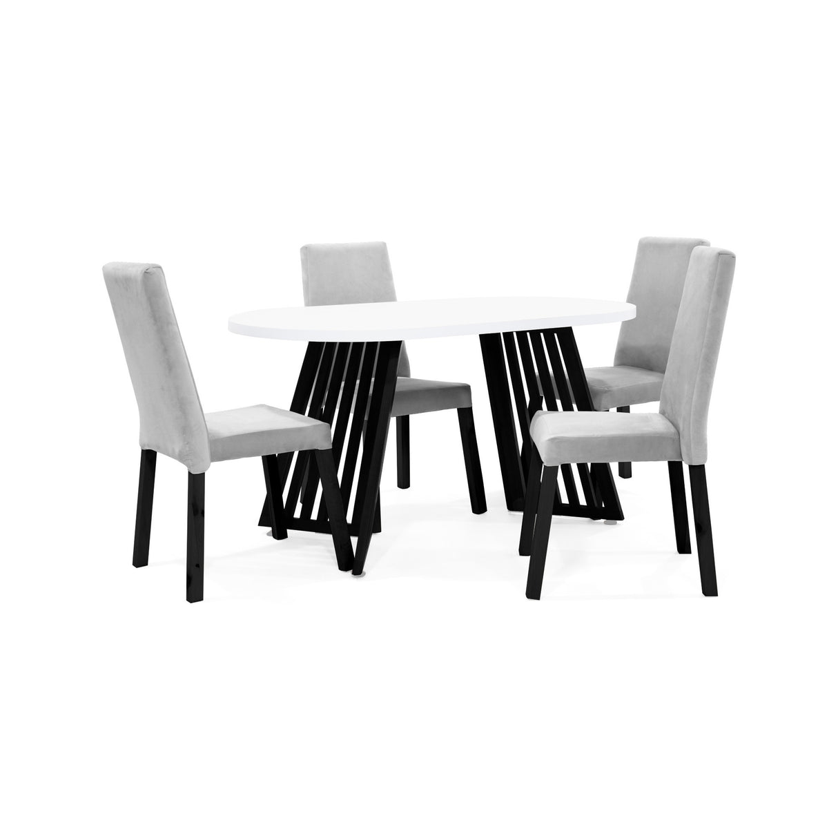 Combo Comedor Rectangular Wisconsin Plata y Blanco 150x75cm De Cuatro Puestos Con Cuatro Sillas - COMEDORES | Bylmo