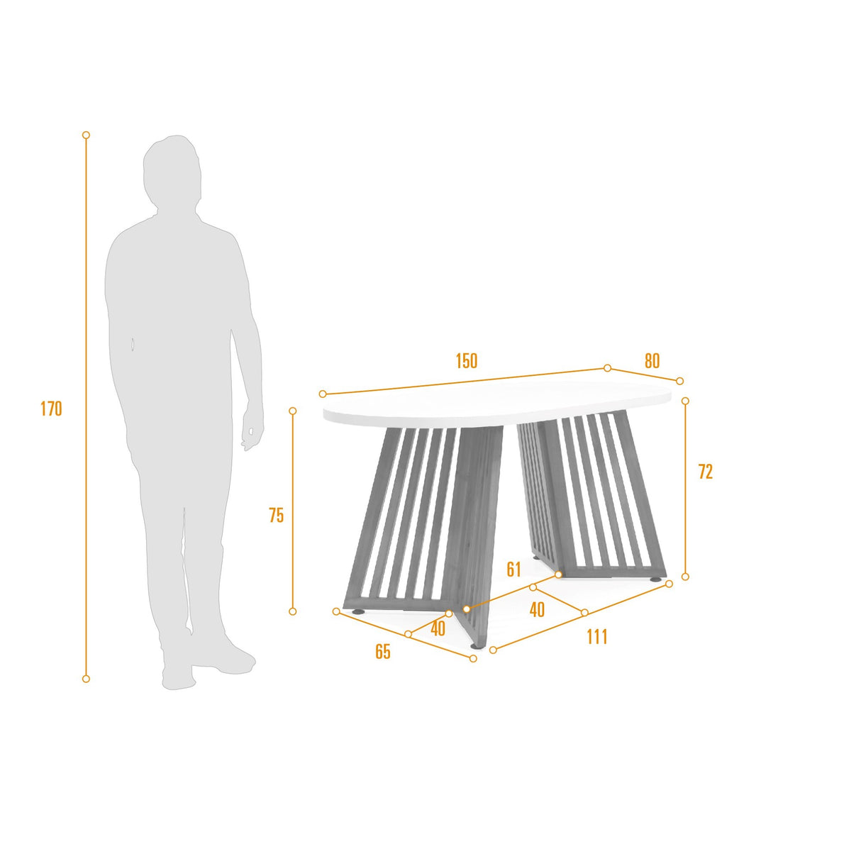 Comedor Ovalado Wisconsin Duna y Matiz Negro 150x75cm De Cuatro Puestos Sin Sillas - COMEDORES | Bylmo