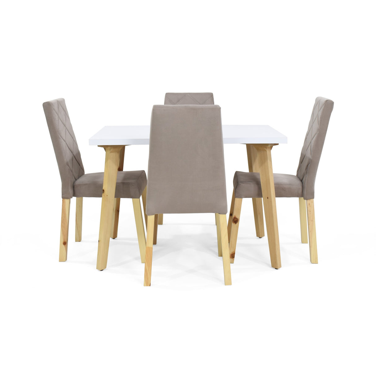 Combo Comedor Rectangular Lugo Taupe y Matiz Natural 110x76cm De Cuatro Puestos Con Cuatro Sillas - COMEDORES | Bylmo