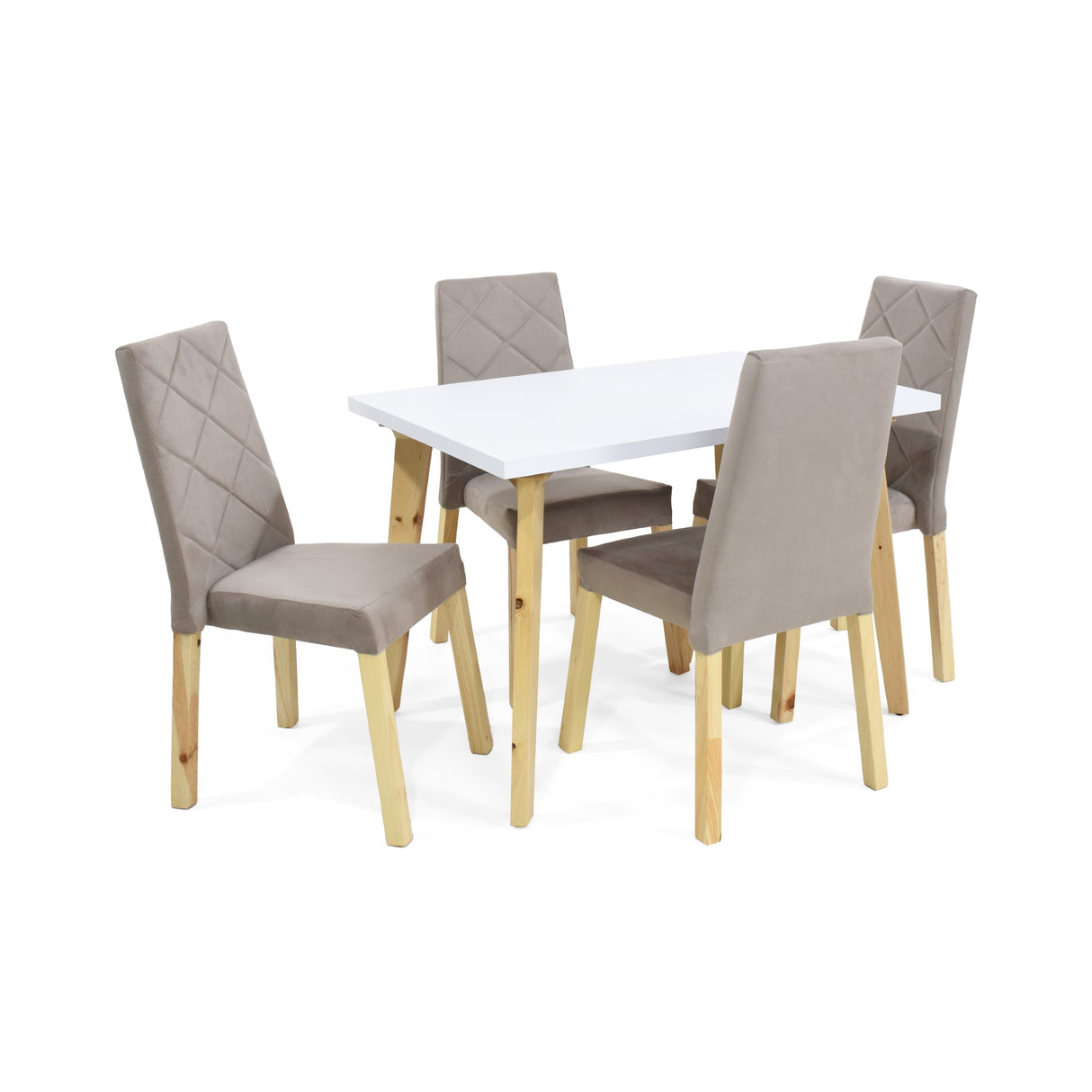 Combo Comedor Rectangular Lugo Taupe y Matiz Natural 110x76cm De Cuatro Puestos Con Cuatro Sillas - COMEDORES | Bylmo