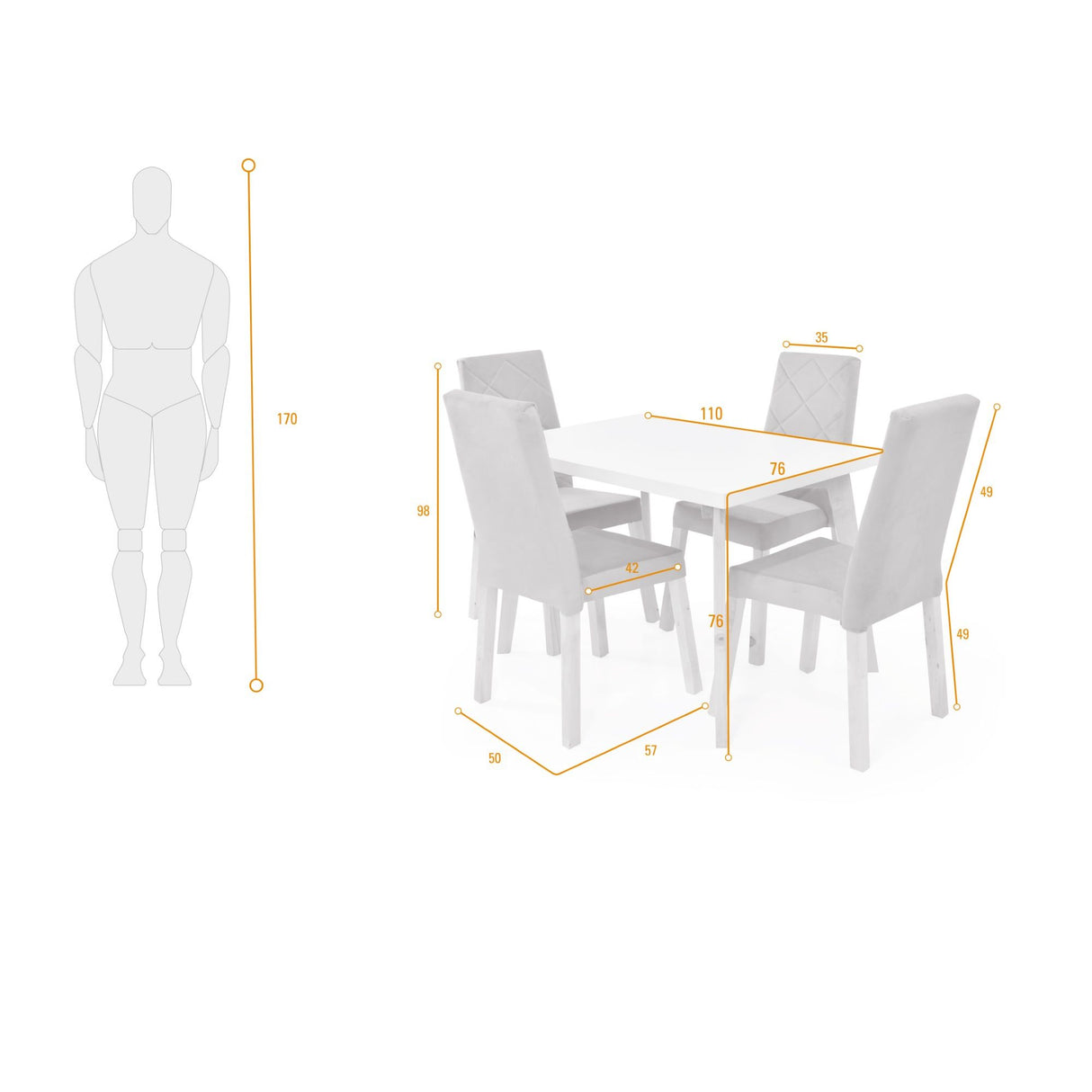 Combo Comedor Rectangular Lugo Taupe y Matiz Natural 110x76cm De Cuatro Puestos Con Cuatro Sillas - COMEDORES | Bylmo