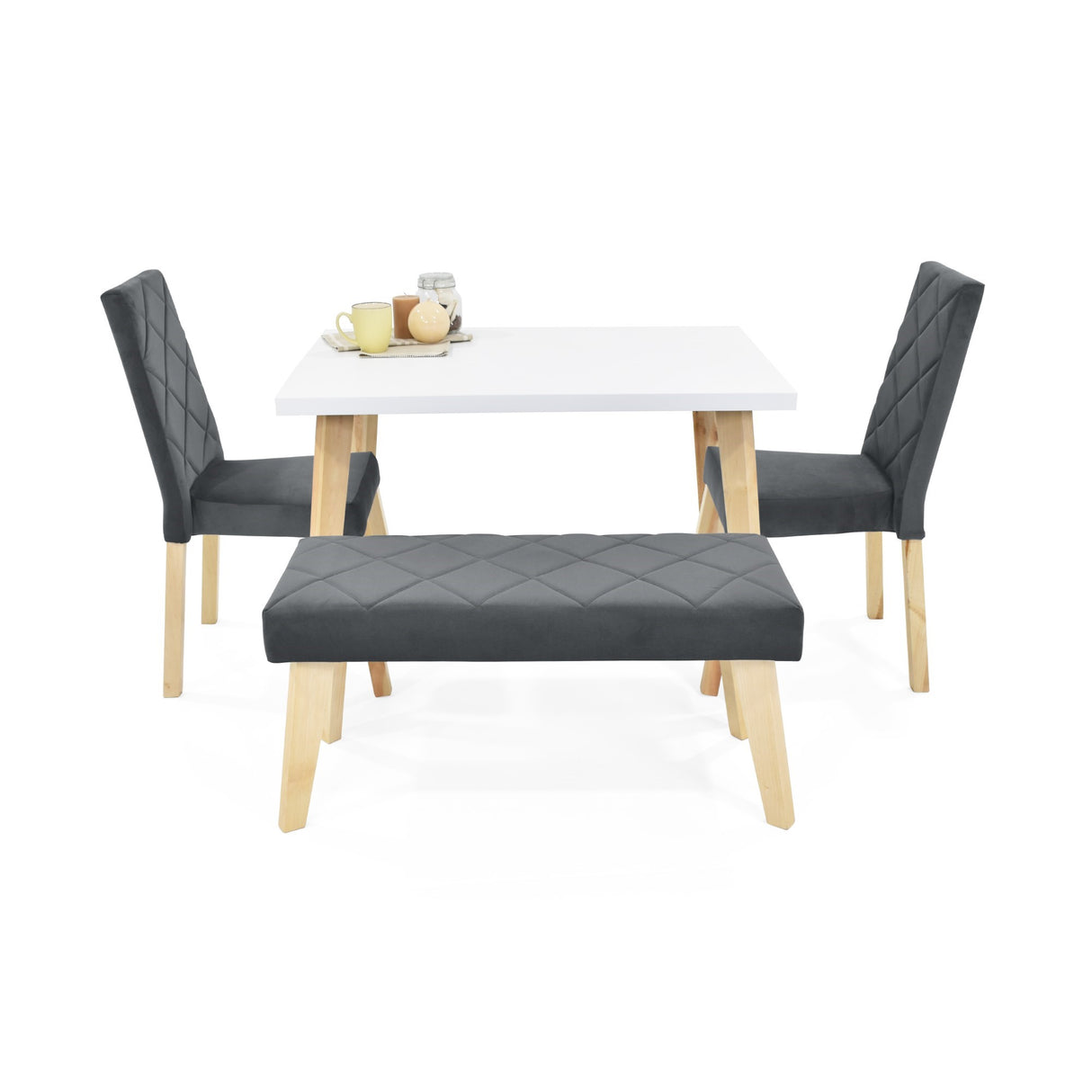 Combo Comedor Rectangular Lugo Gris y Blanco 110x76cm De Cuatro Puestos Con Dos Sillas y Un Butaco - COMEDORES | Bylmo