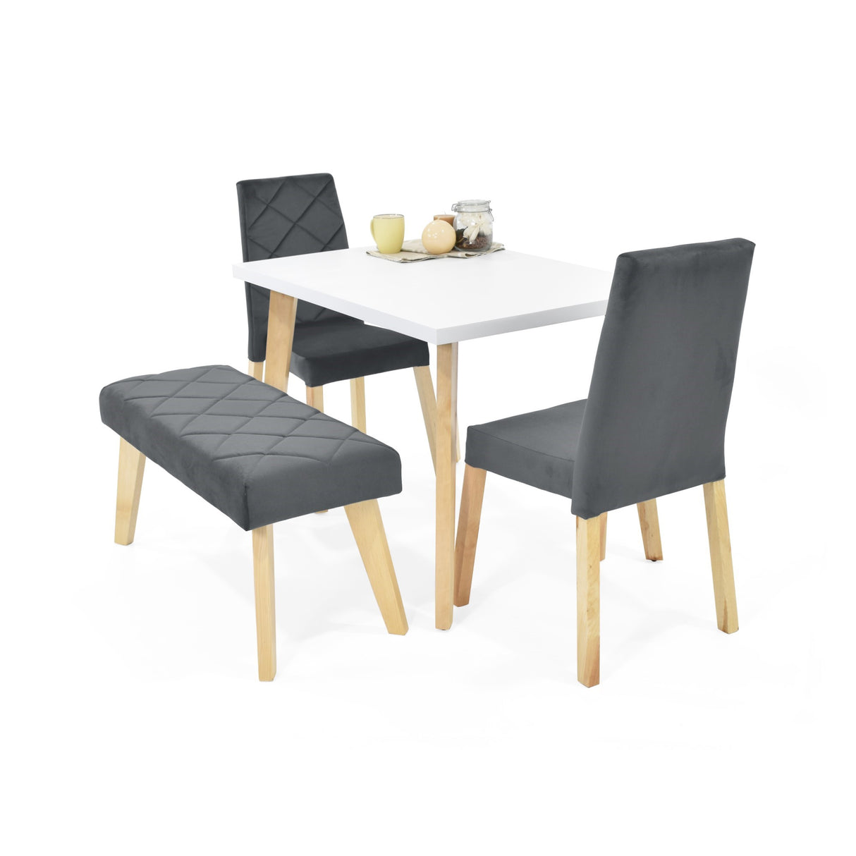 Combo Comedor Rectangular Lugo Gris y Blanco 110x76cm De Cuatro Puestos Con Dos Sillas y Un Butaco - COMEDORES | Bylmo