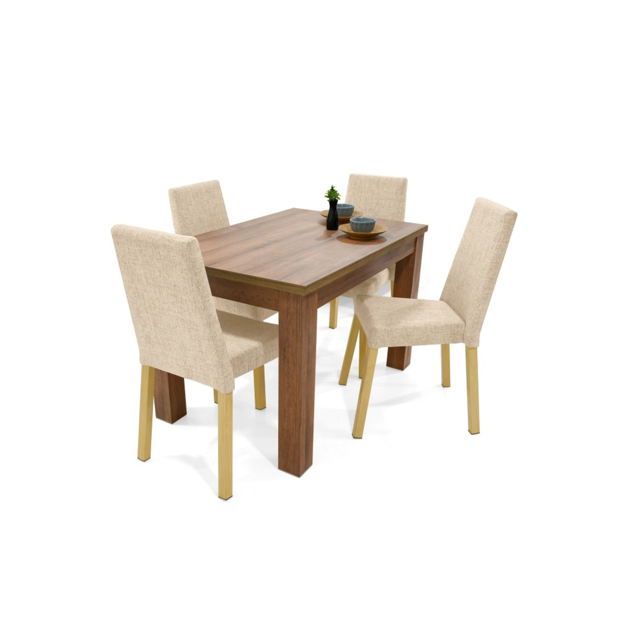 Combo Comedor Rectangular Merida Beige y Mácula 120x78cm De Cuatro Puestos Con Cuatro Sillas - COMEDORES | Bylmo